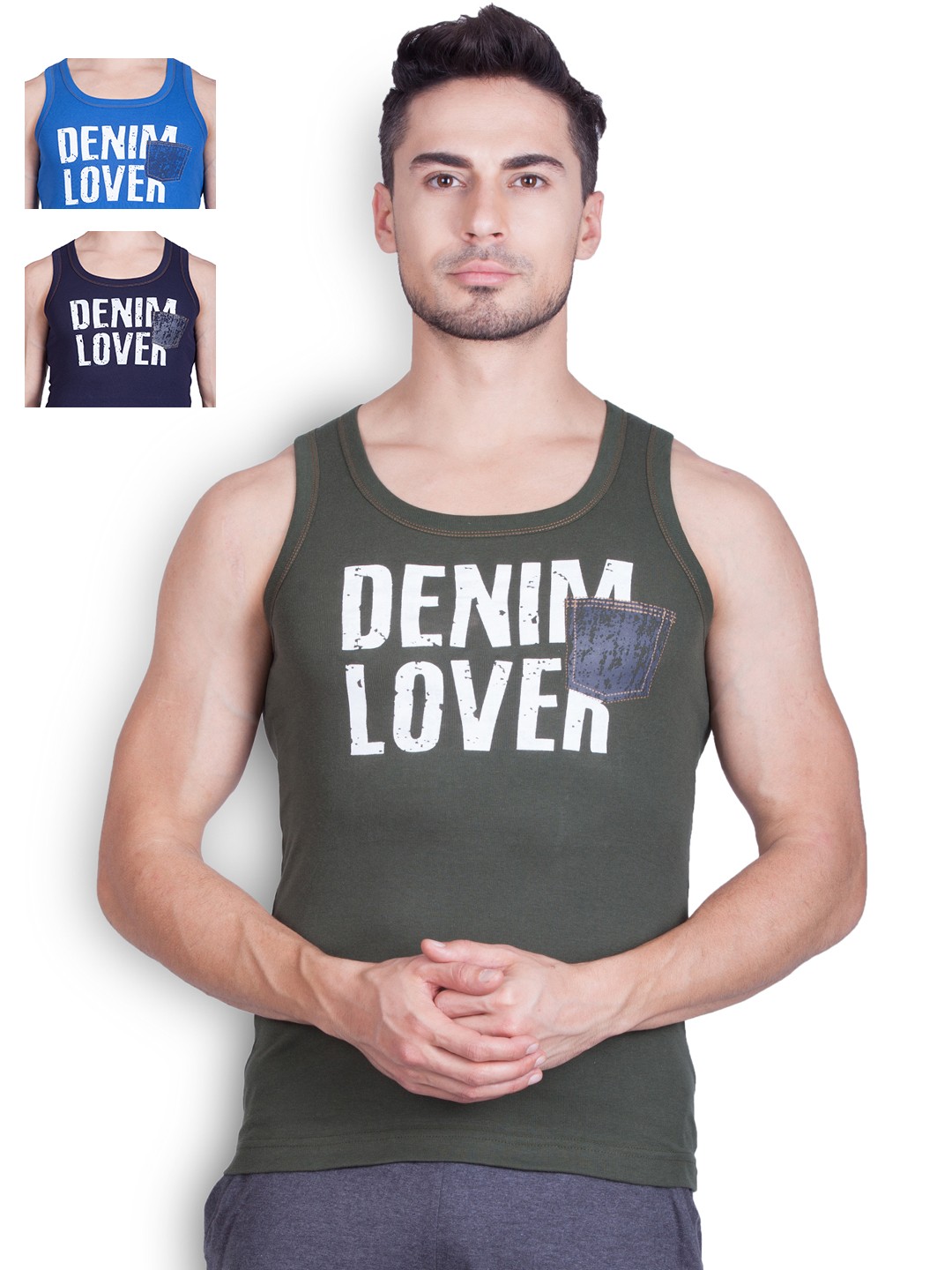

ONN Printed Pack of 3 Printed Innerwear Vests NY821, Navy blue