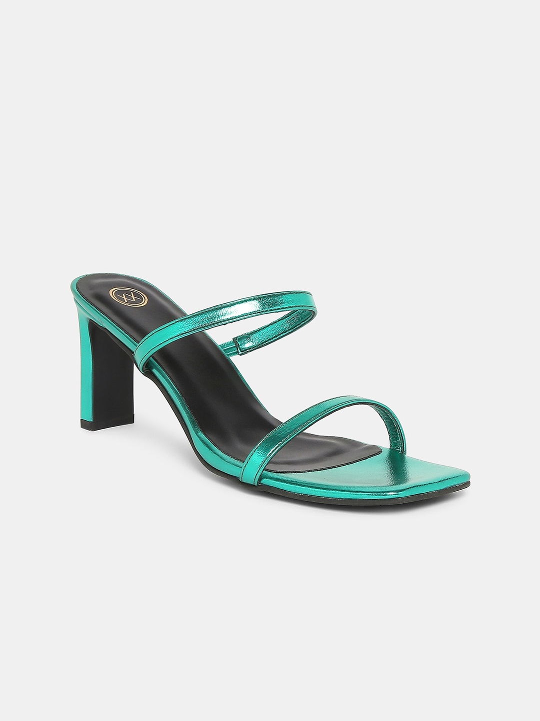 

20Dresses Green Printed PU Block Sandals with Buckles