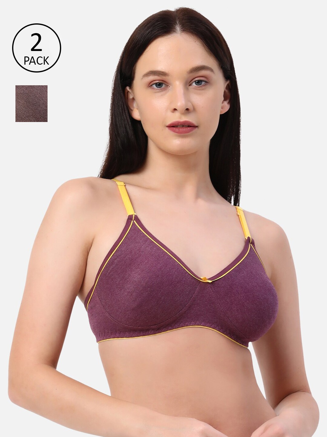 

Planetinner Pack of 2 Non Padded Non Wired Melange Fabric Super Support Bra MB33-C2, Purple