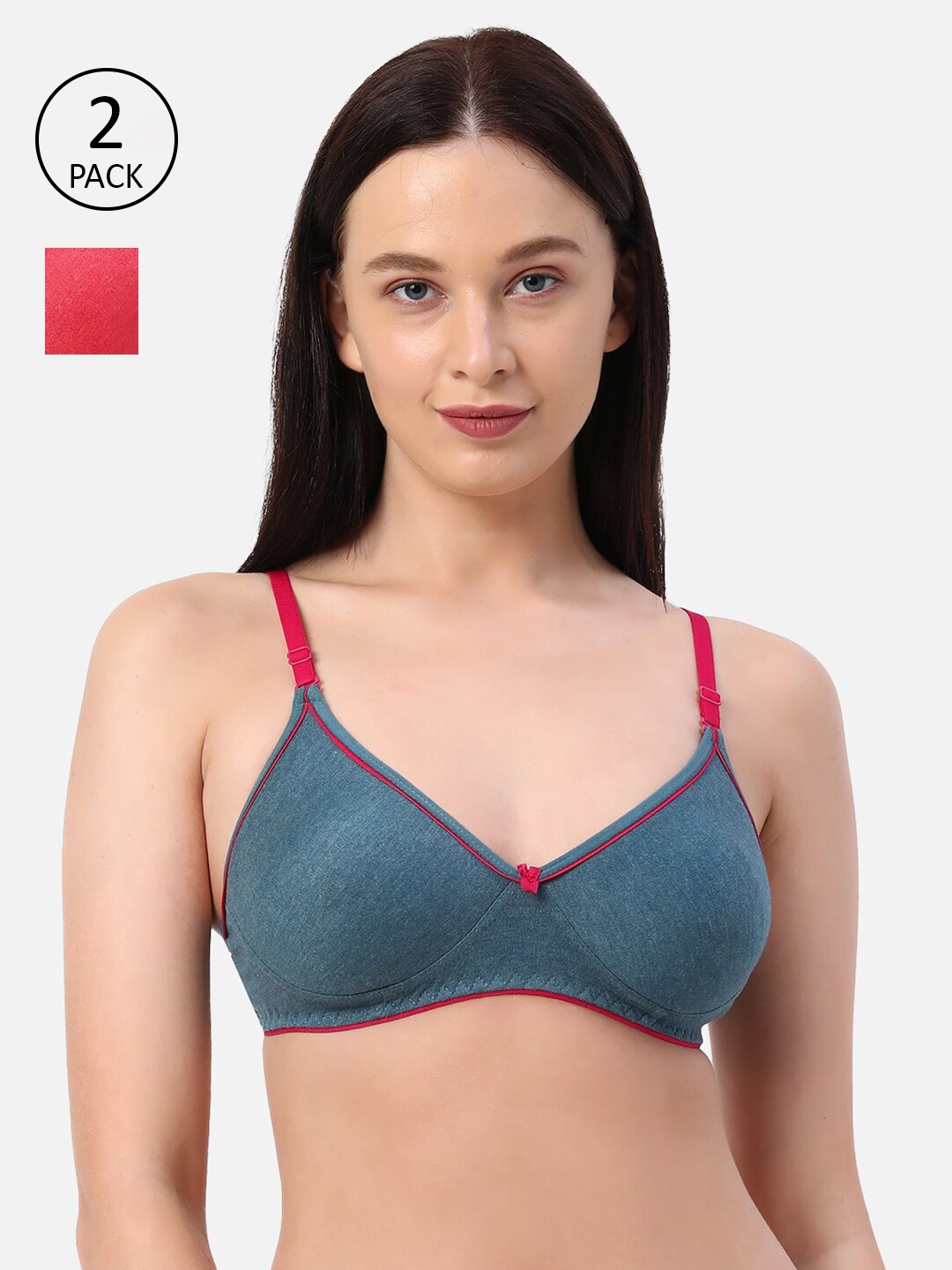

Planetinner Pack of 2 Non Padded Non Wired Melange Fabric Super Support Bra MB33-C2, Green