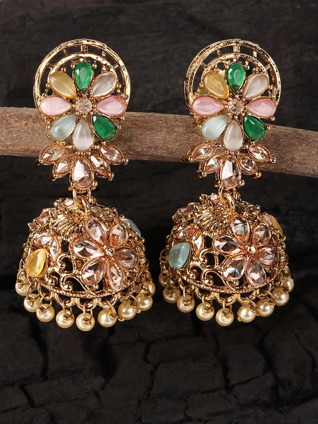 

JEWELS GEHNA Multicoloured Floral Gold-Plated Jhumkas Earrings, Multi
