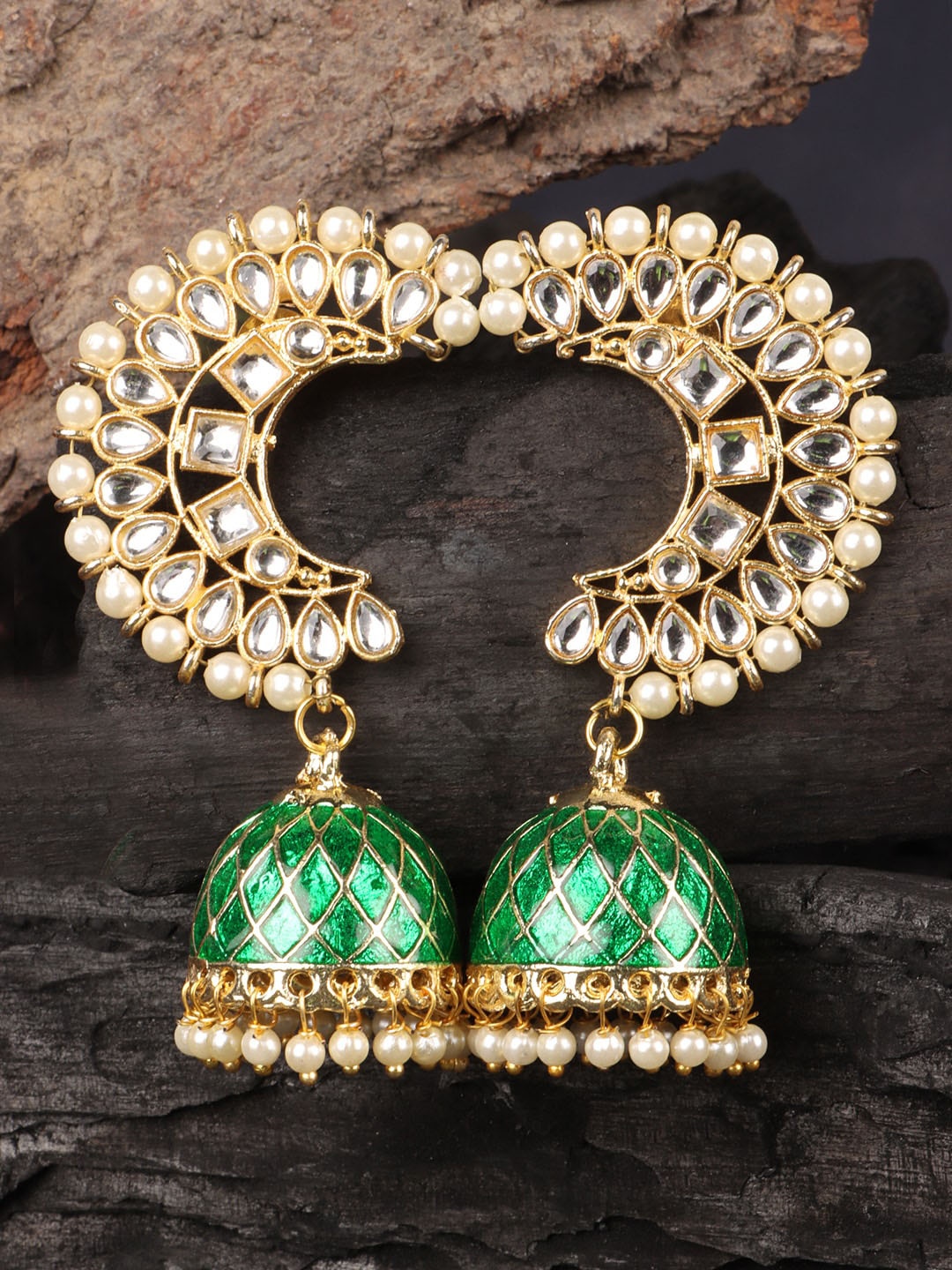 

JEWELS GEHNA Gold-Toned & Green Dome Shaped Jhumkas Earrings