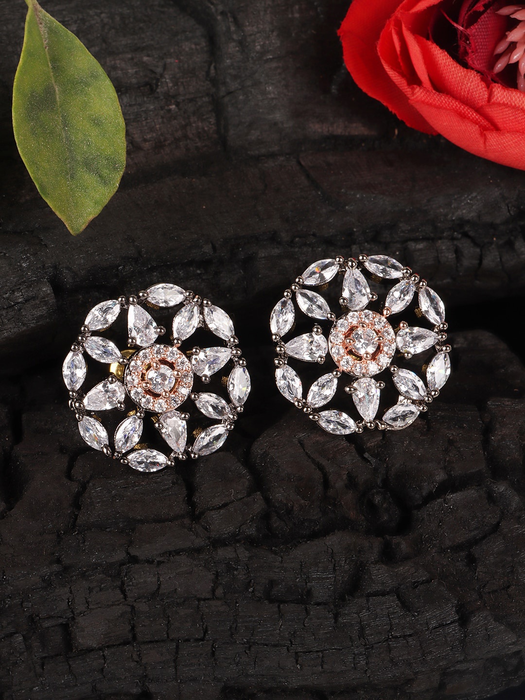 

JEWELS GEHNA Gold-Toned & White Circular Studs Earrings