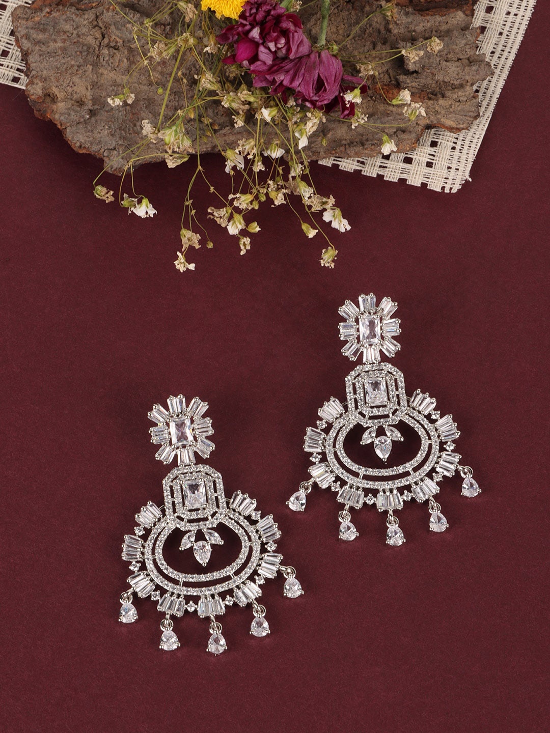 

JEWELS GEHNA White & Silver Plated Quirky Chandbalis Earrings