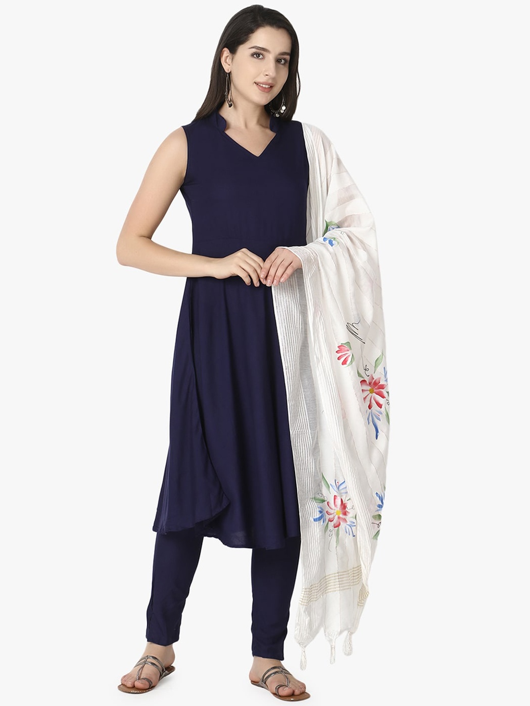 

Sitaram Designer Women Navy Blue Regular Kurta with Churidar & With Dupatta