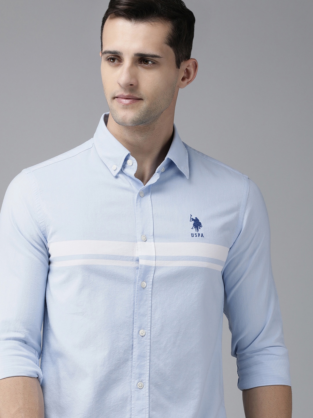 

U S Polo Assn Men Blue Casual Pure Cotton Shirt