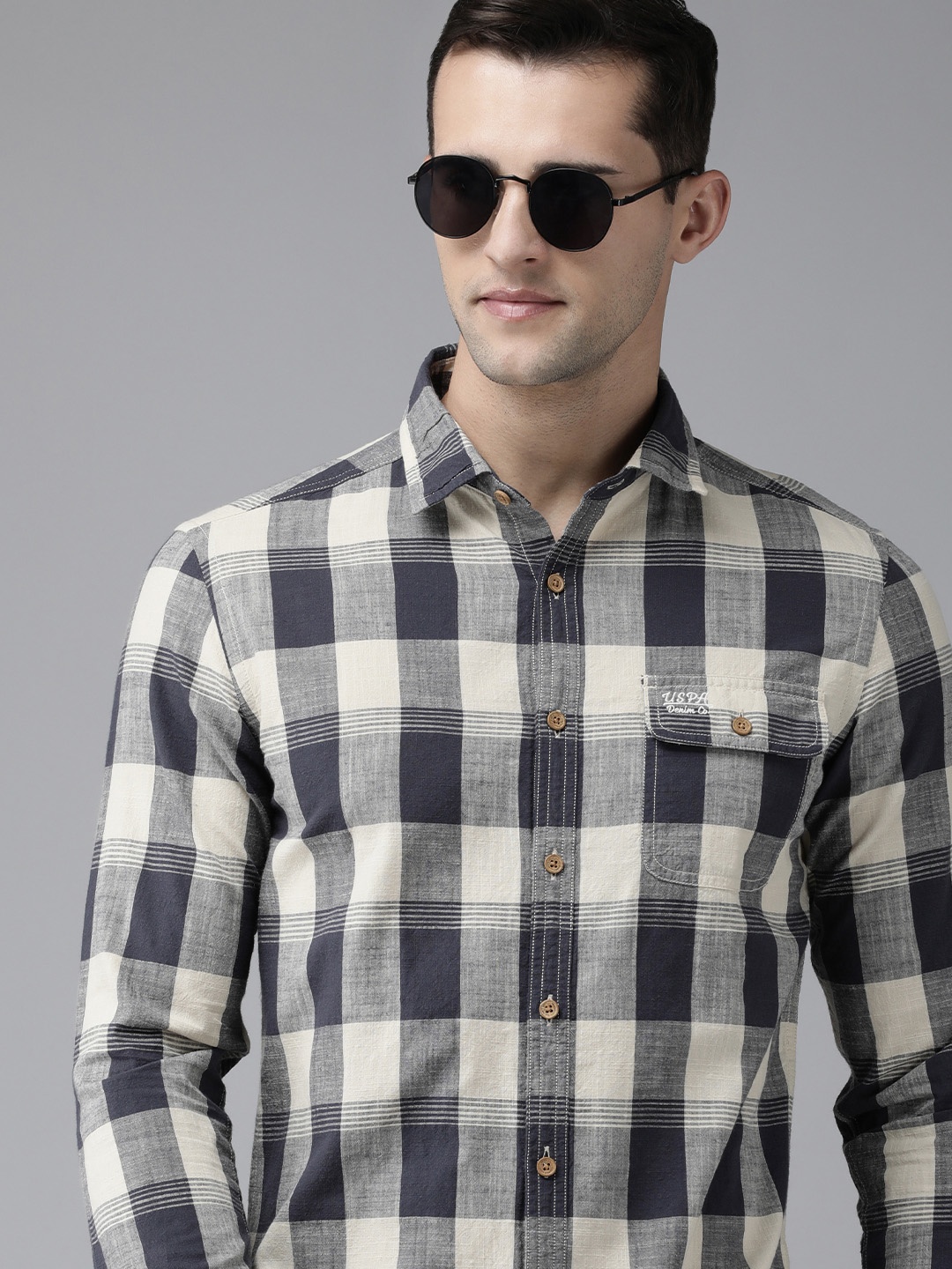 

U.S. Polo Assn. Denim Co. Men Grey Slim Fit Checked Casual Shirt