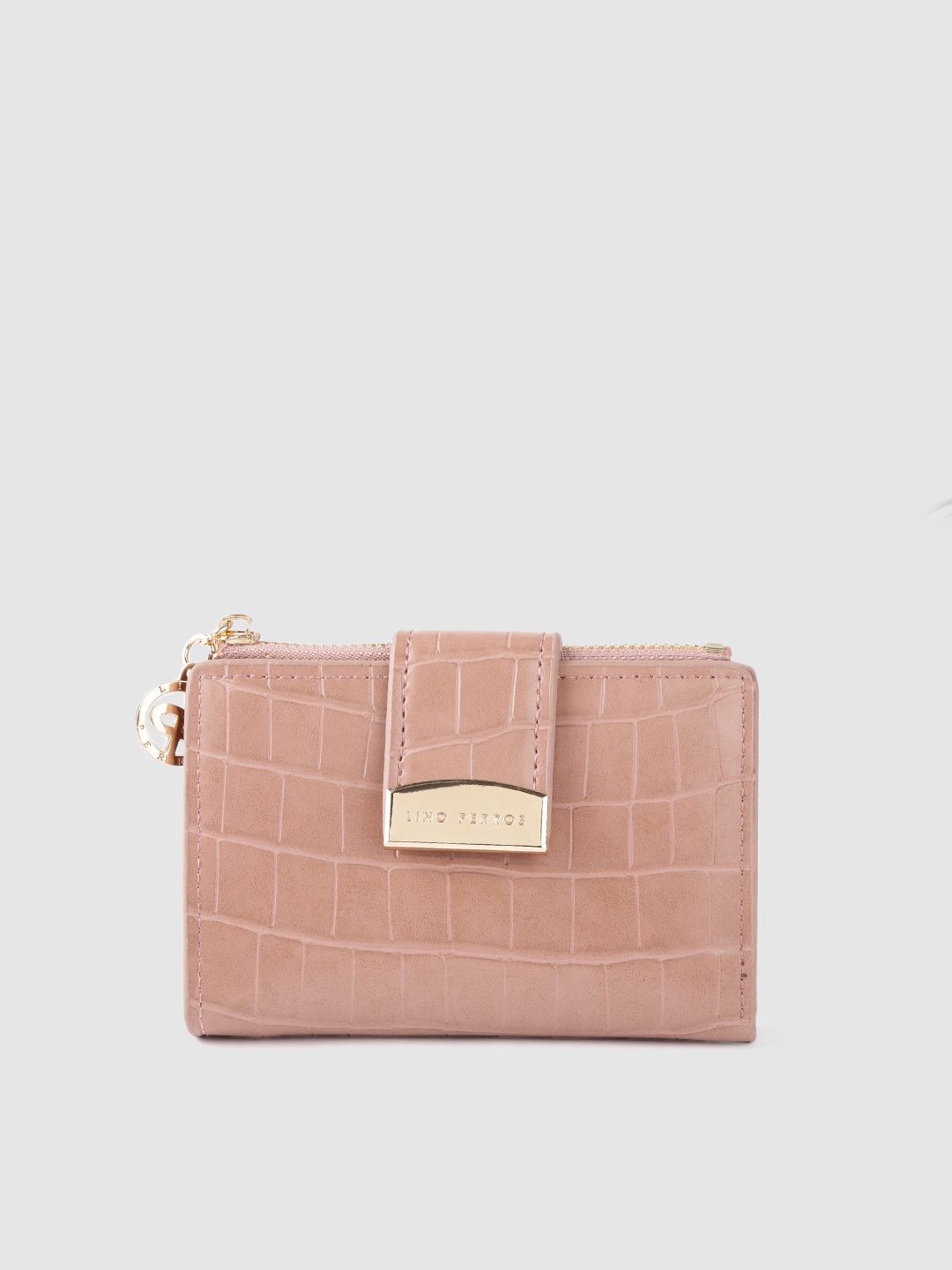 

Lino Perros Women Peach-Coloured Croc Textured Two Fold Wallet