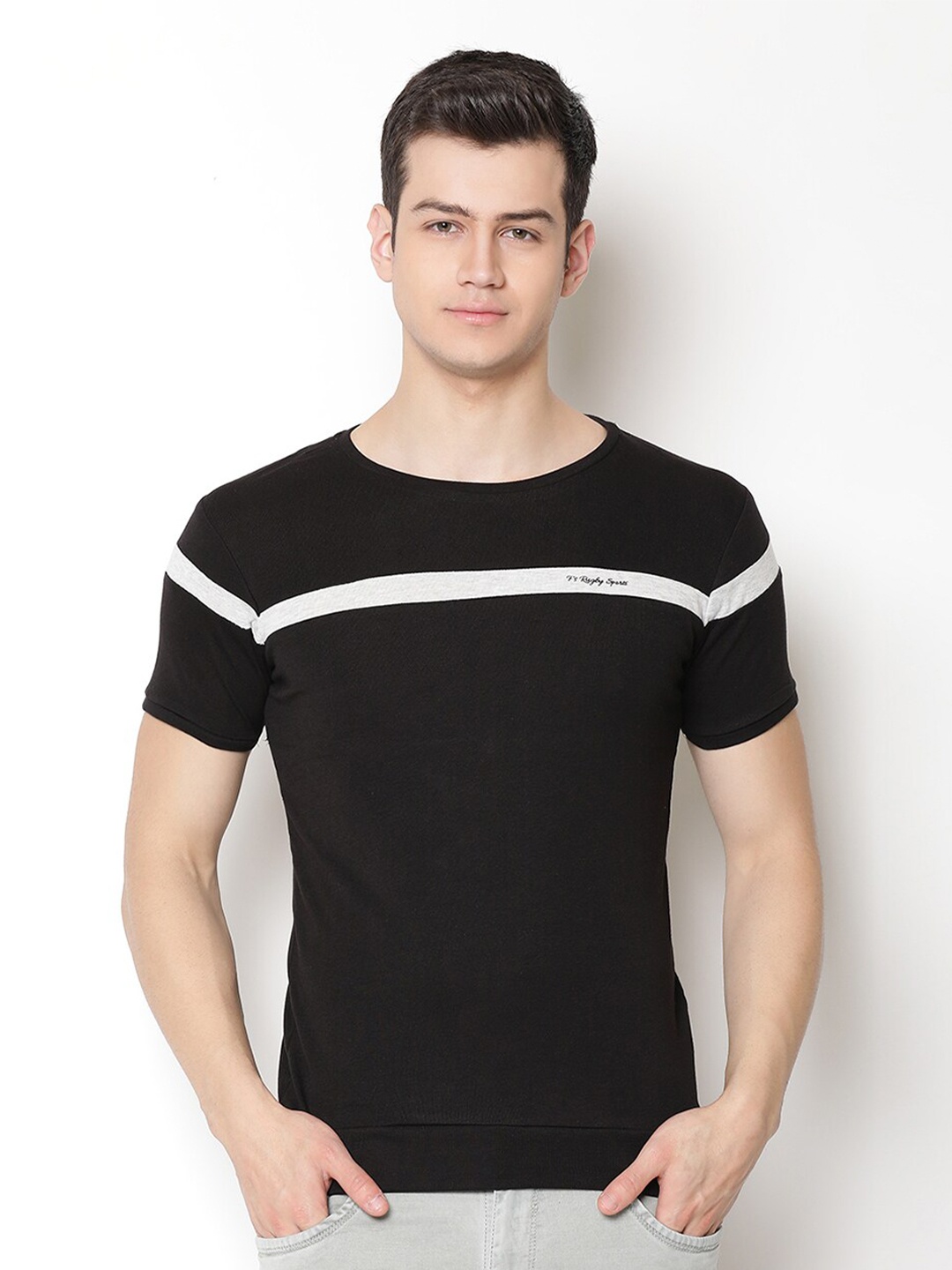 

V2 Value & Variety Men Black Striped T-shirt