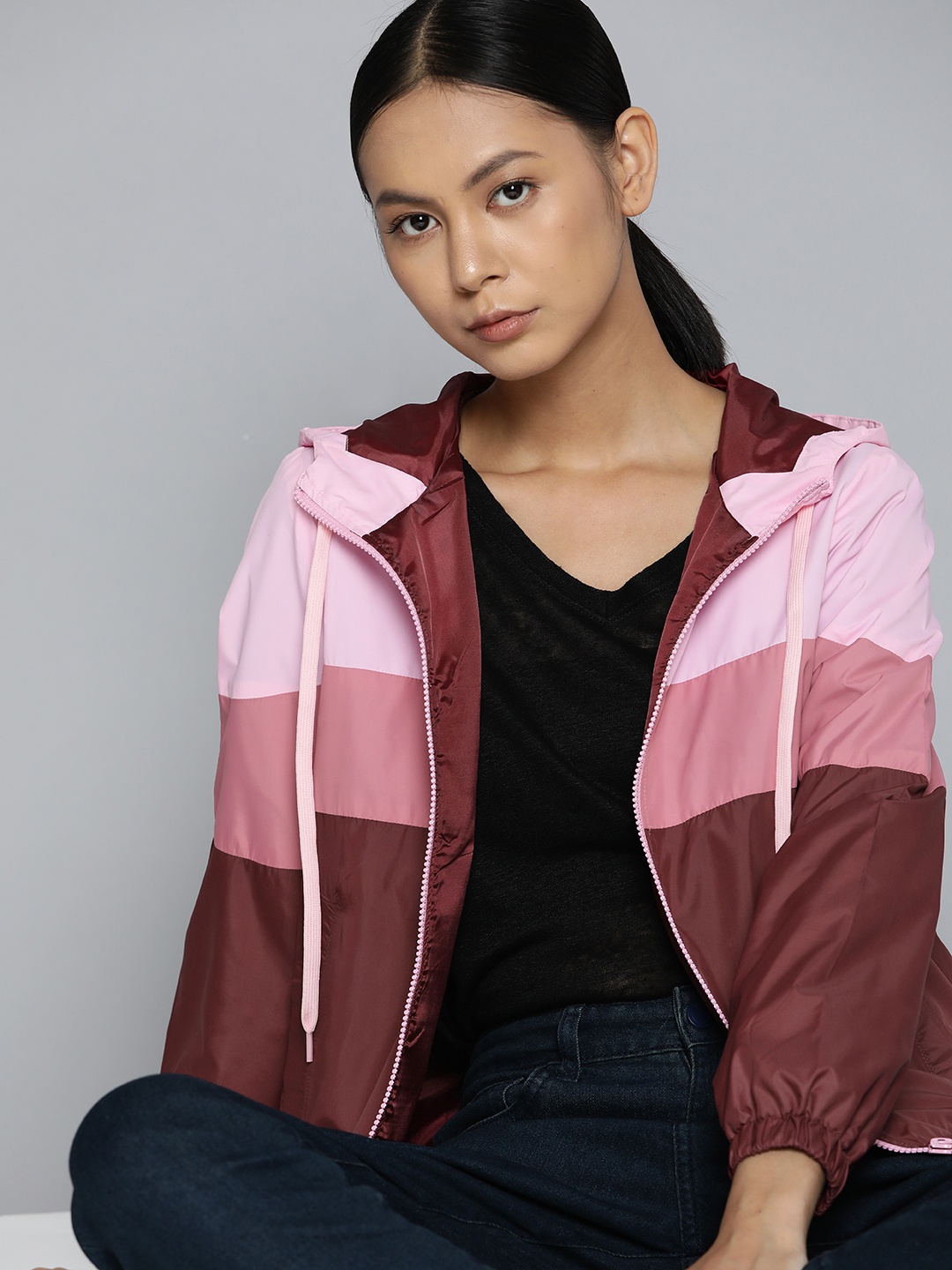 

ether Women Pink Striped Bomber Jacket