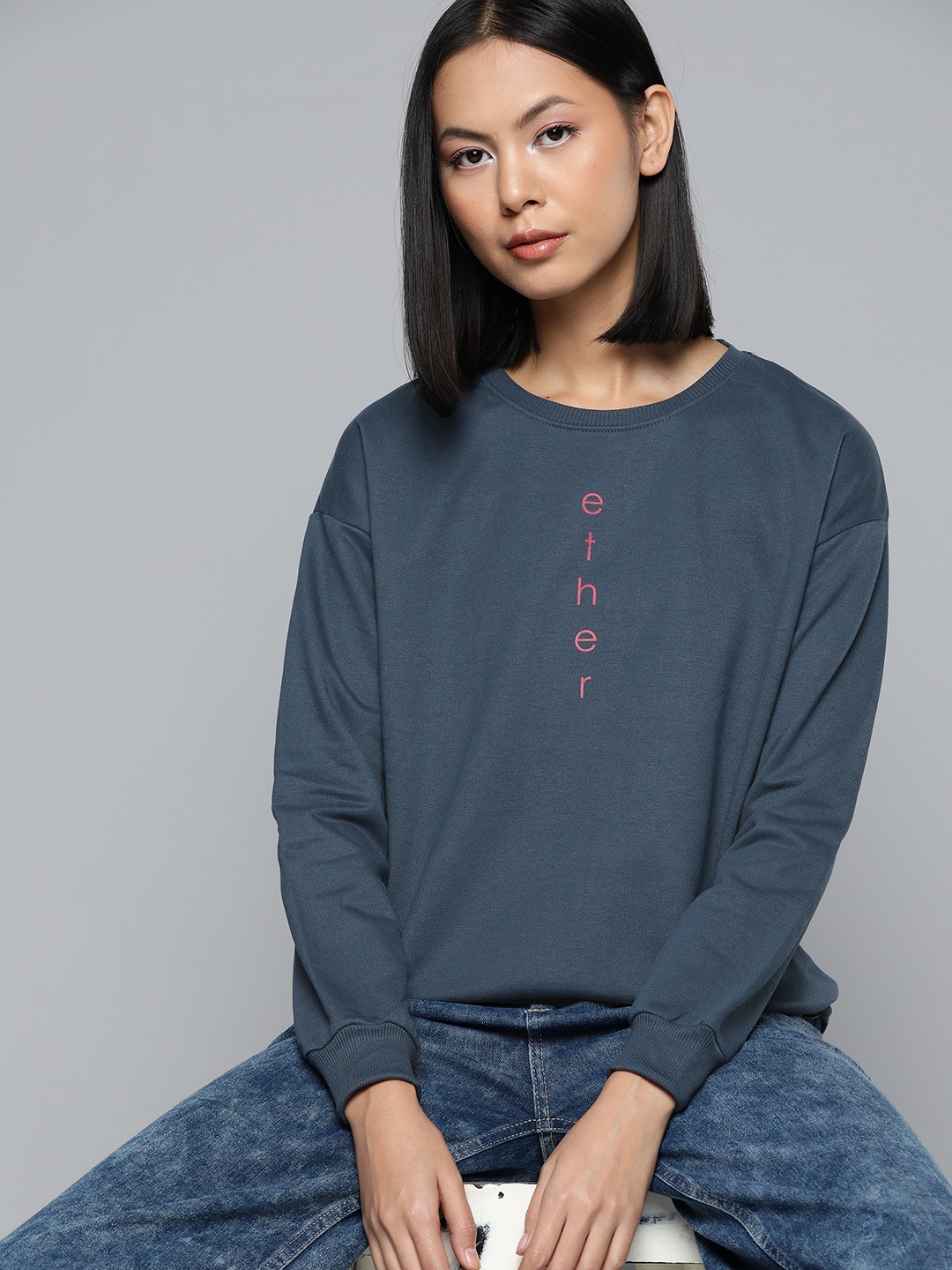 

ether Women Brand Logo Printed Sweatshirt, Navy blue