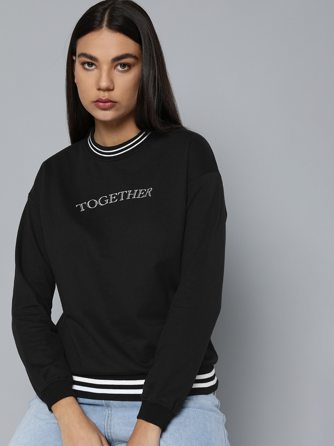 

ether Women Black Printed Sweatshirt