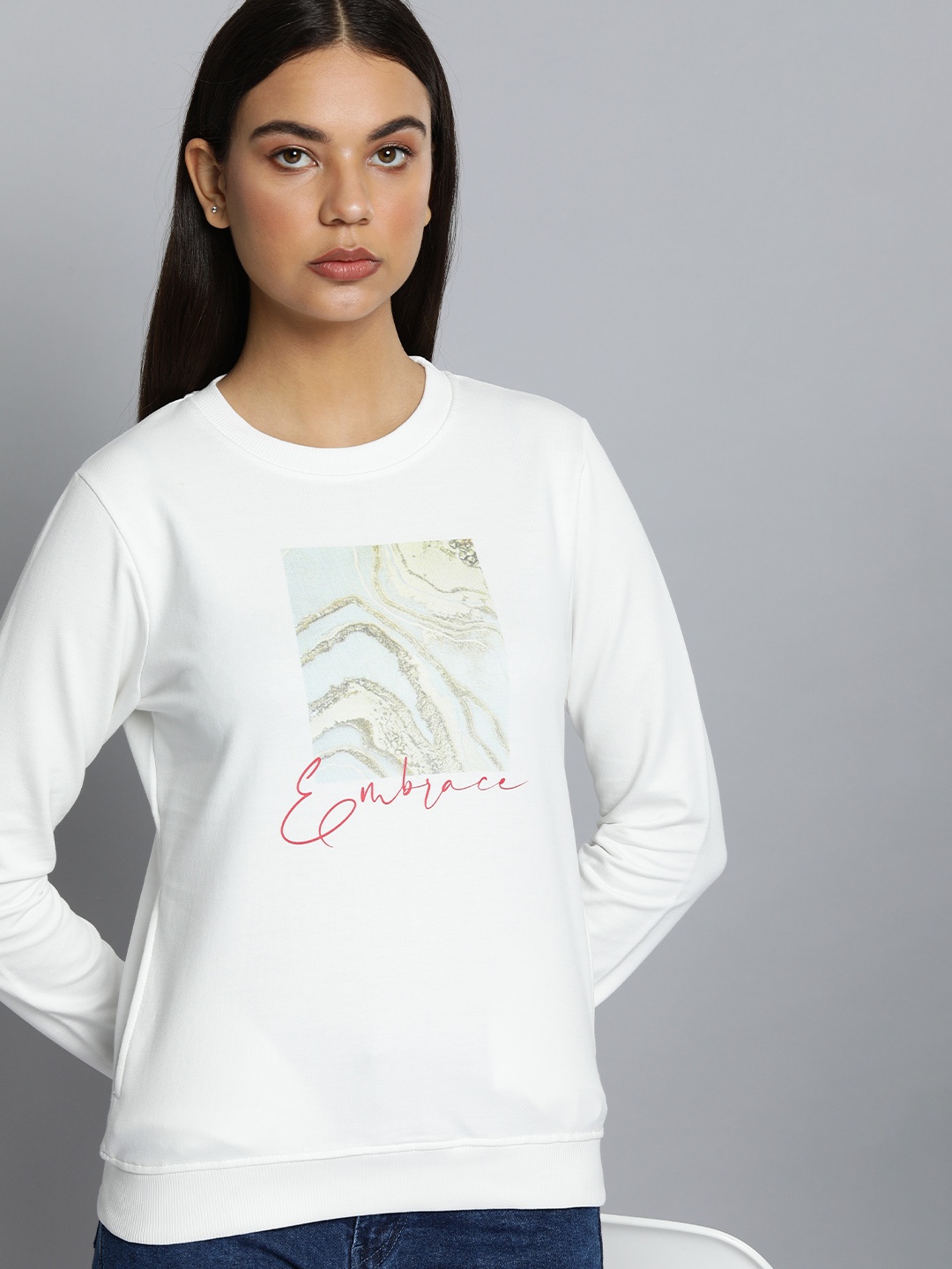 

ether Women White Graphic Printed Sweatshirt