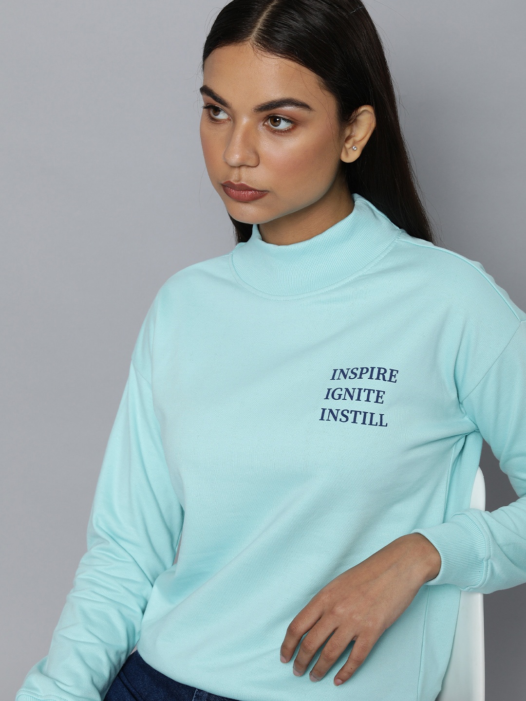 

ether Women Turquoise Blue Typography Printed Sweatshirt