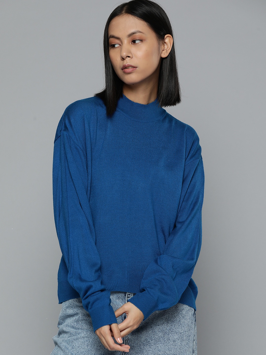 

ether Women High Neck Pullover, Blue