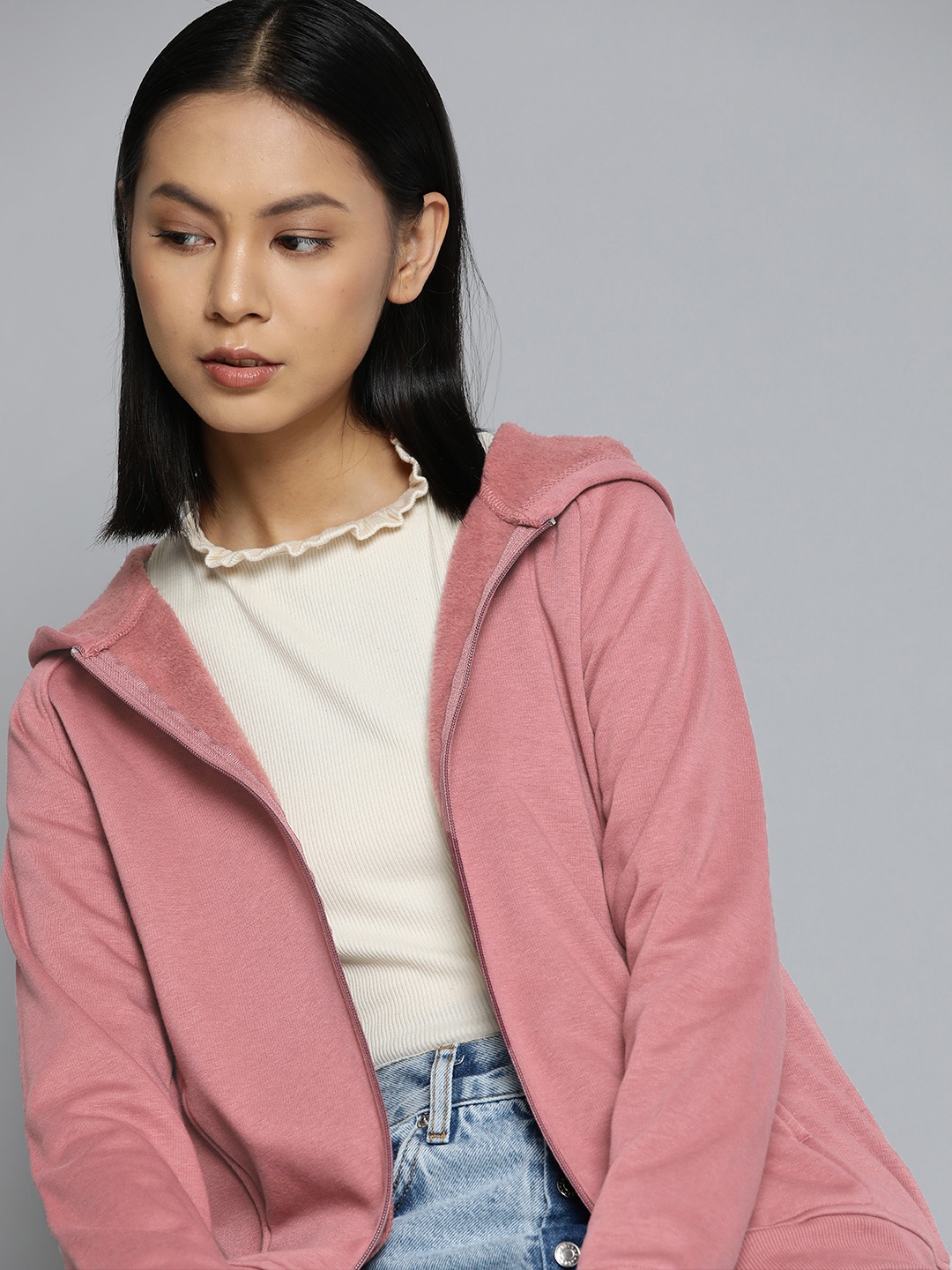

ether Women Dusty Pink Solid Hooded Sweatshirt, Rose