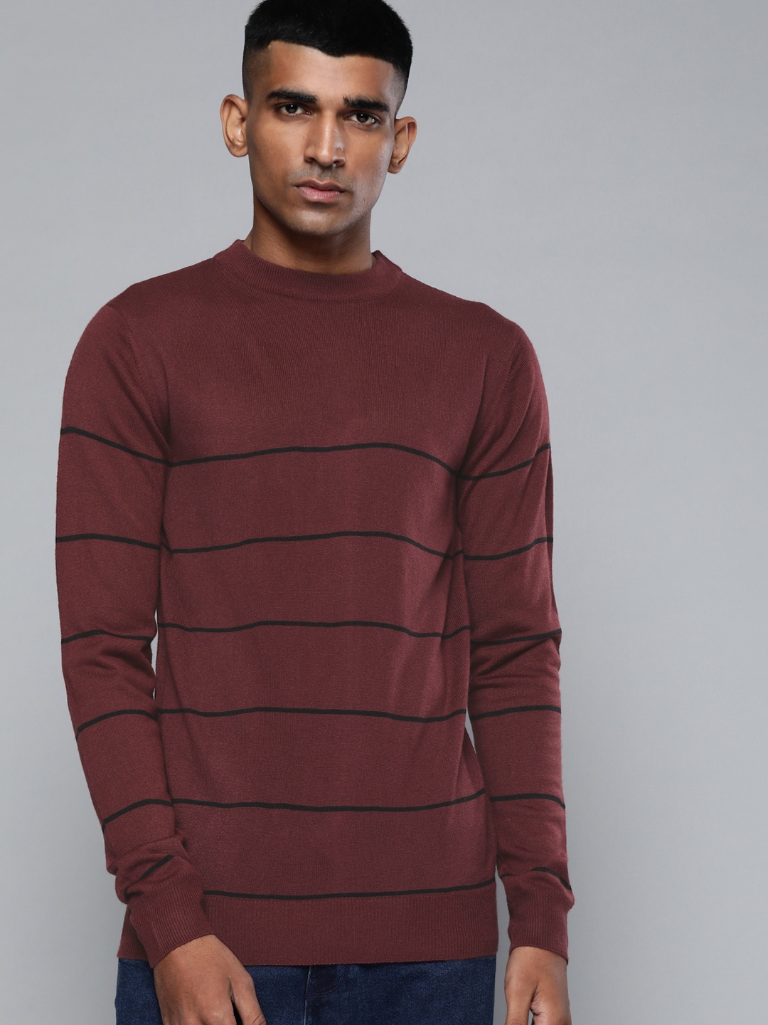 

ether Men Striped Pullover, Maroon