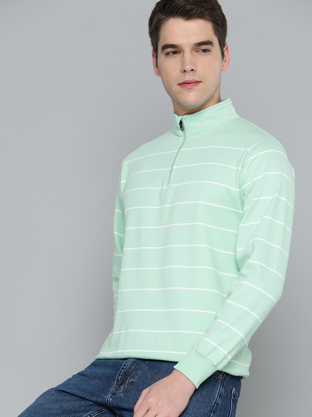 

ether Men Green & White Striped Sweatshirt