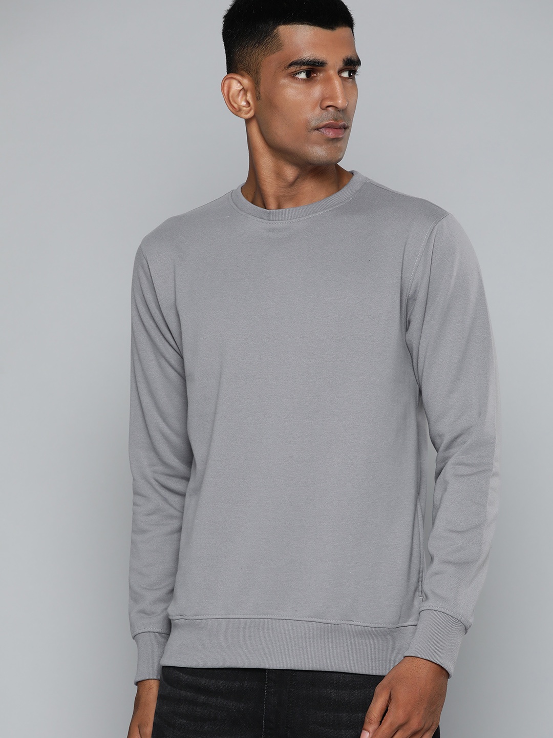 

ether Men Grey Solid Sweatshirt