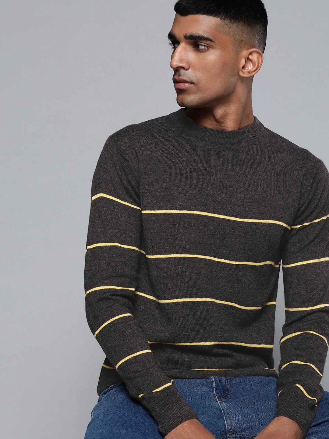 

ether Men Striped Pullover, Charcoal