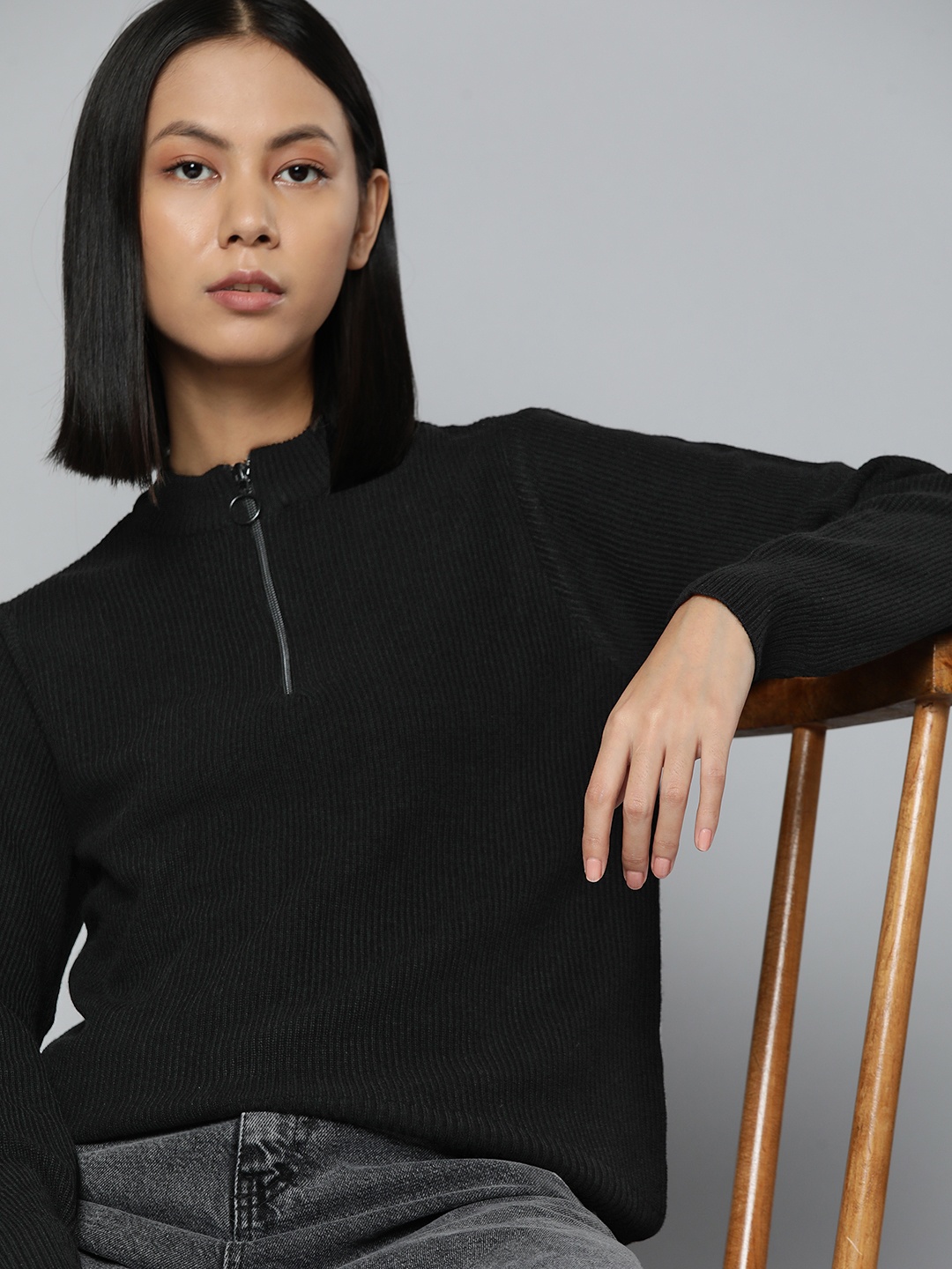 

ether Women Ribbed Sweater, Black