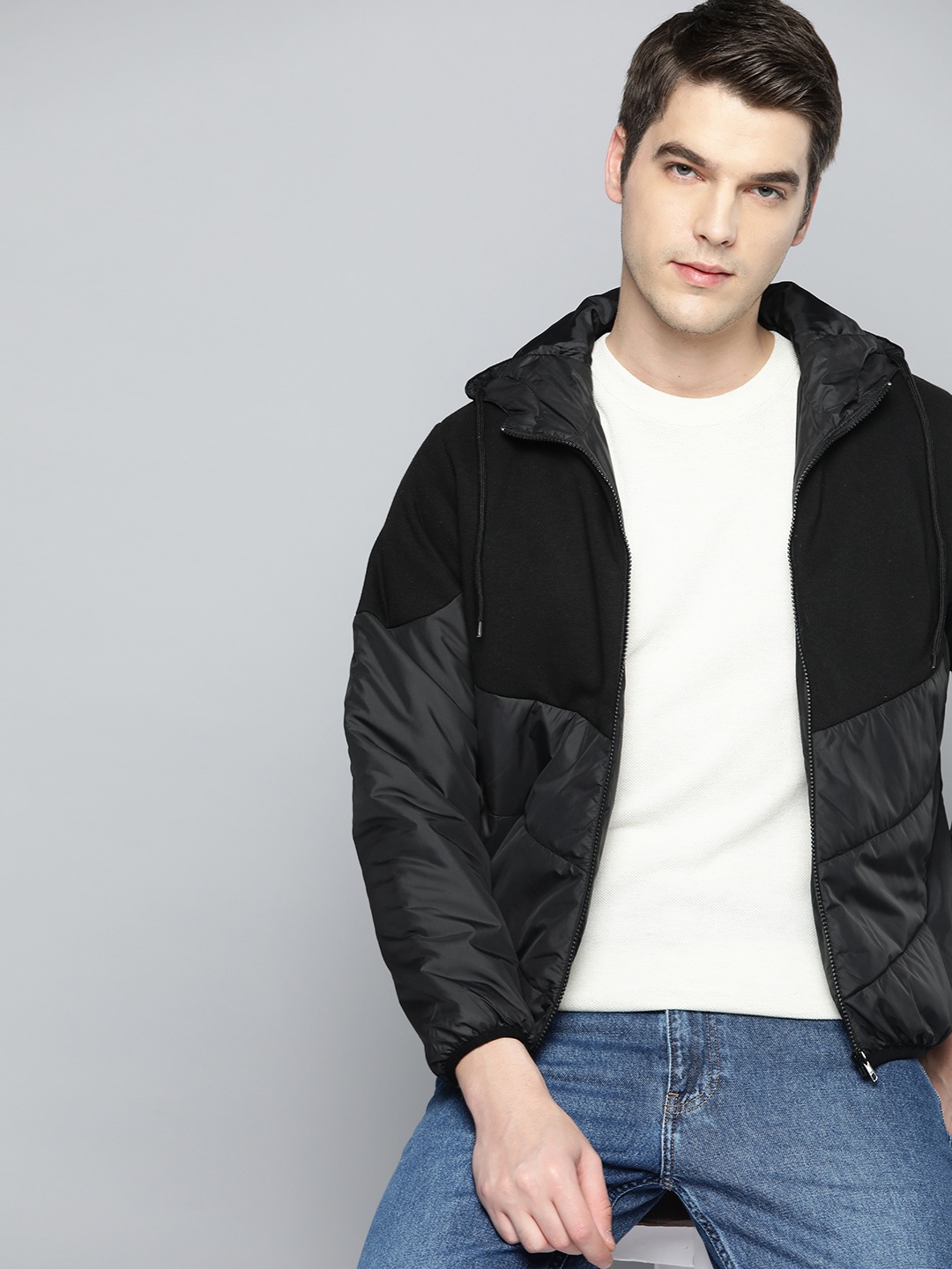 

ether Men Black Solid Hooded Padded Jacket