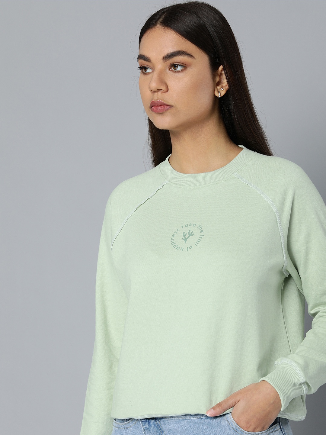 

ether Women Green Solid Sweatshirt