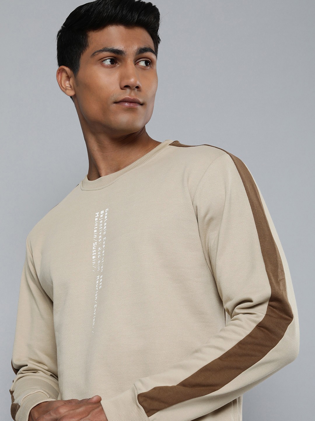 

ether Men Beige Solid Sweatshirt