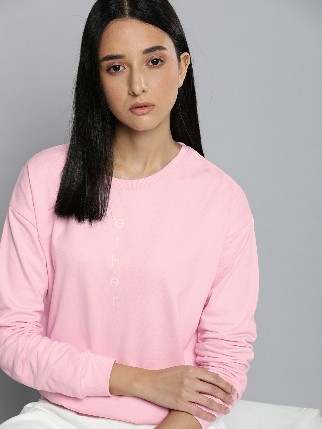

ether Women Pink Brand Logo Print Knitted Sweatshirt