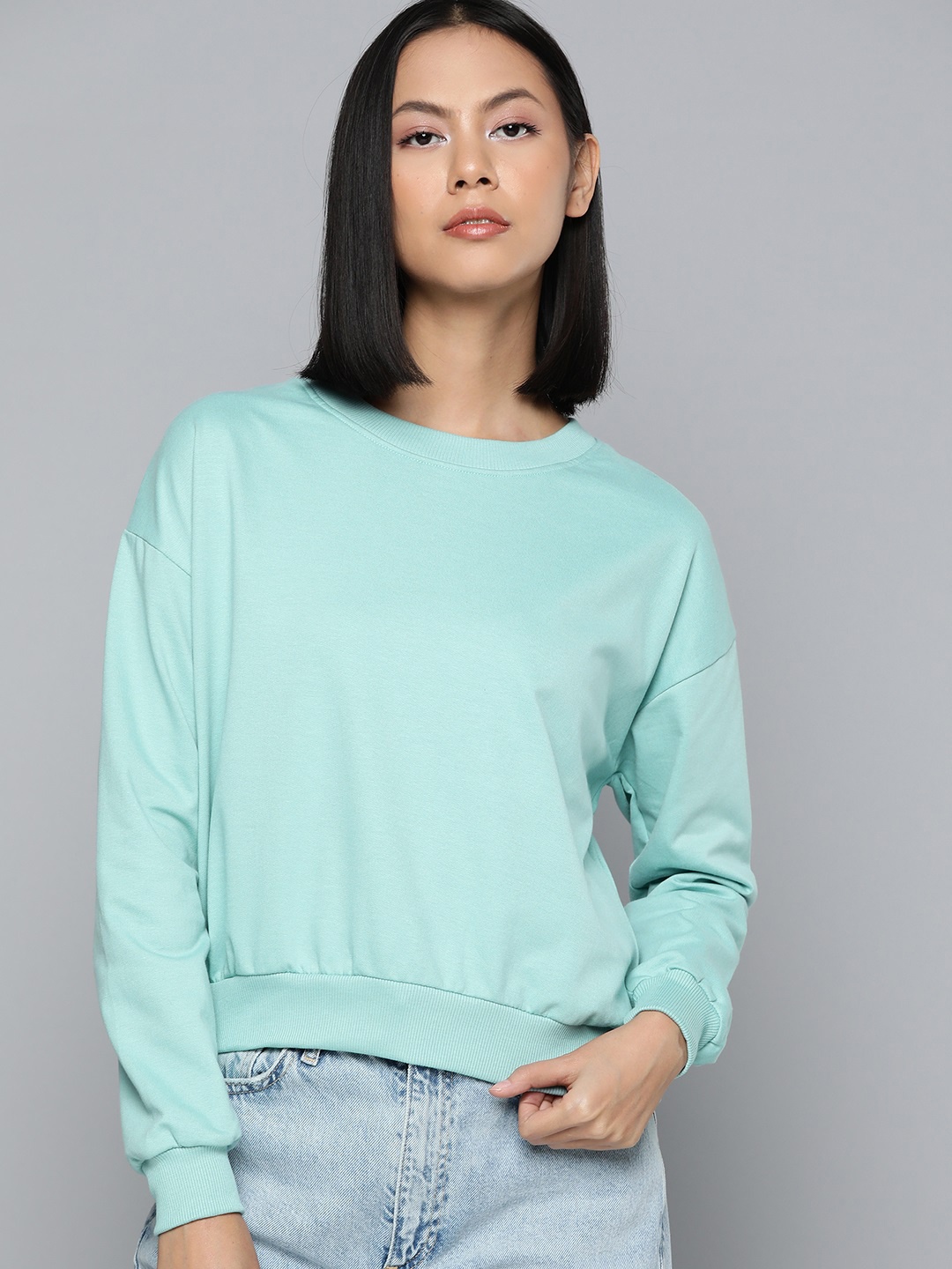

ether Round Neck Drop Shoulder Sleeves Sweatshirt, Blue