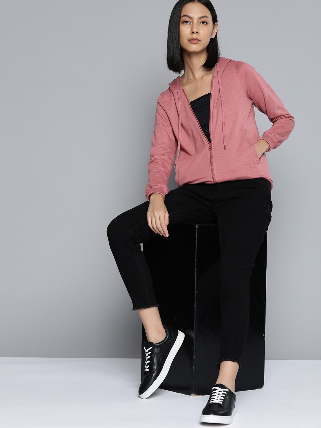 

ether Women Dusty Pink Solid Hooded Sweatshirt, Rose