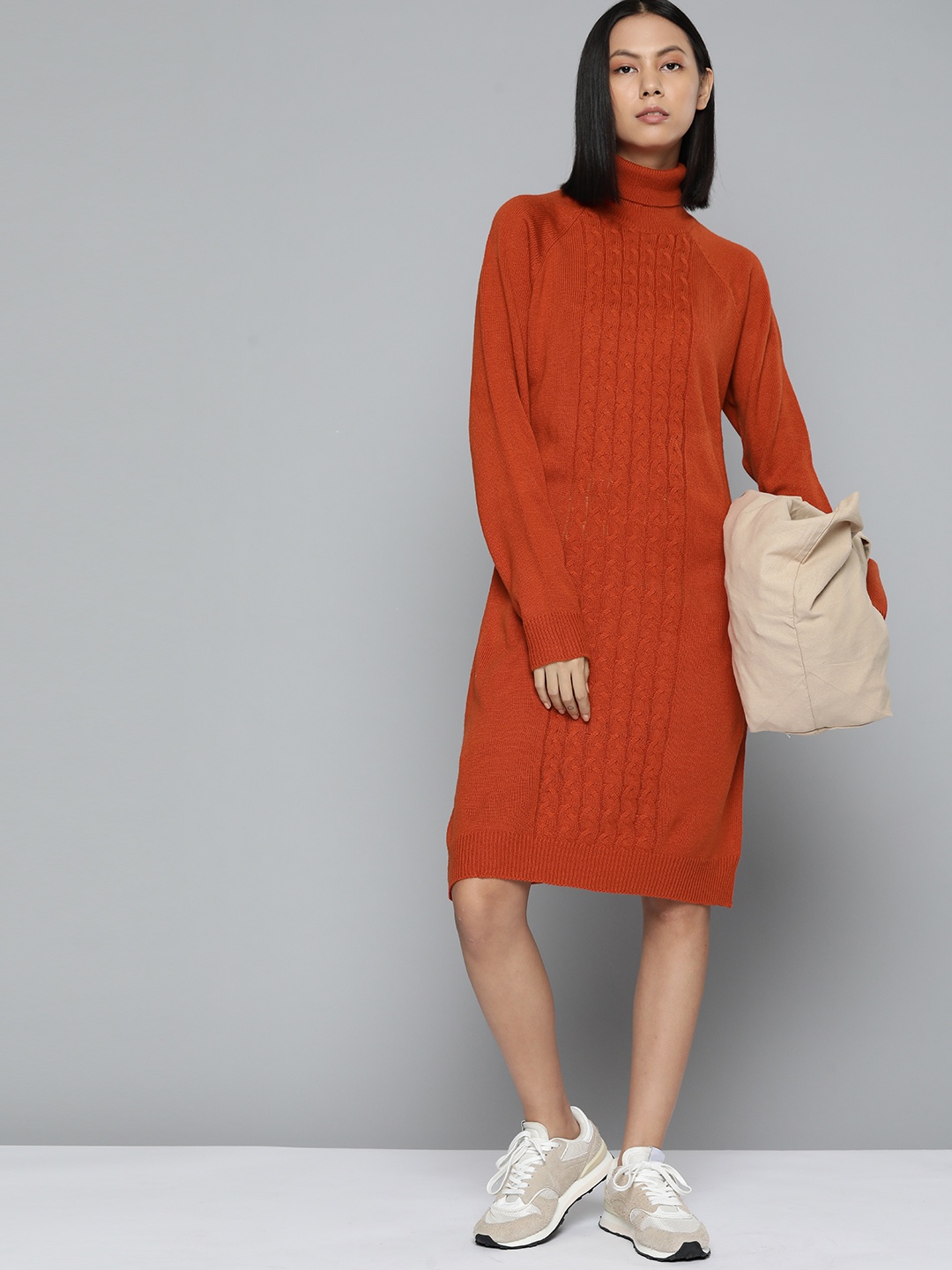 

ether Women Cable Knit Jumper Dress, Rust