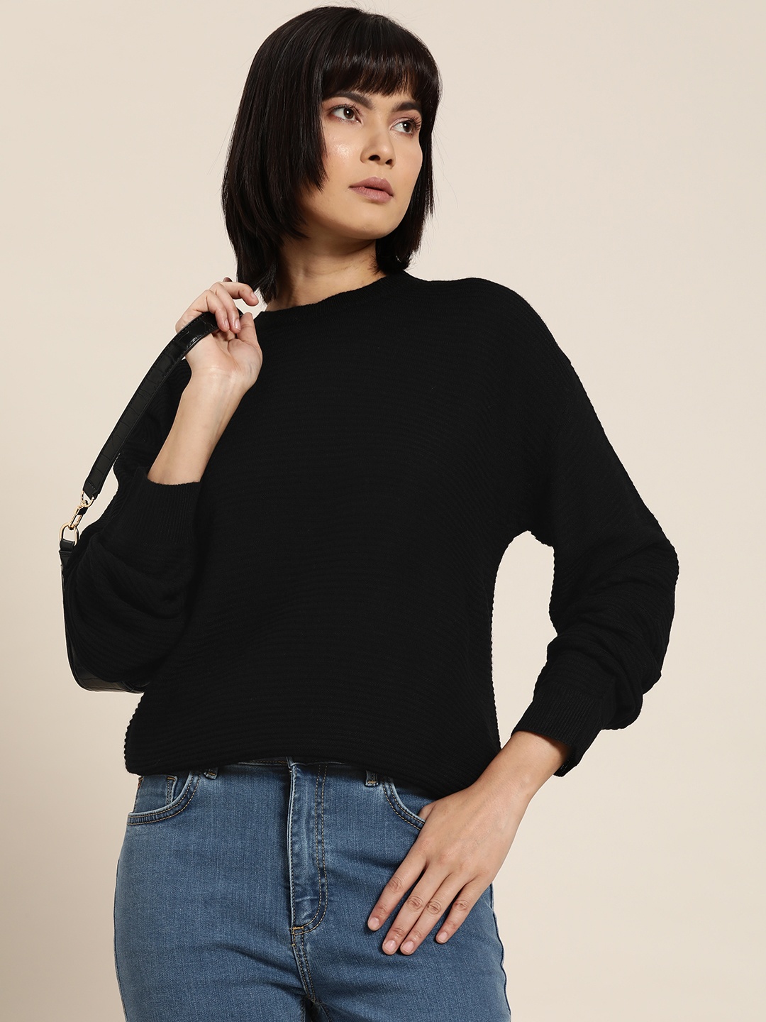 

ether Women Black Striped Pullover