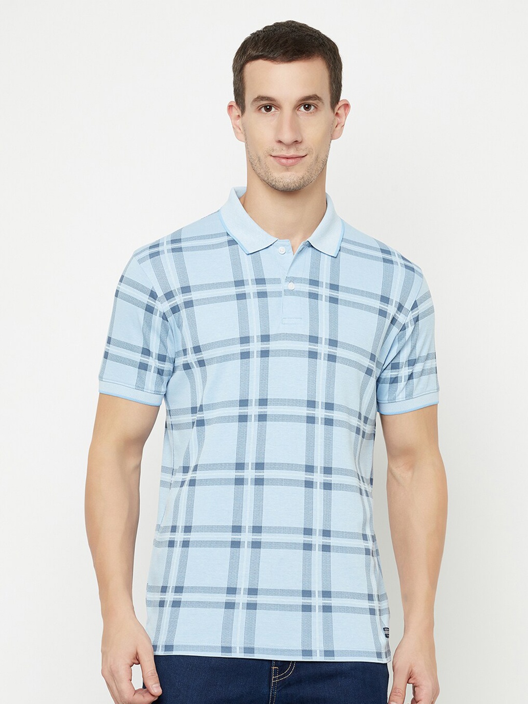 

Octave Men Blue Checked Polo Collar T-shirt