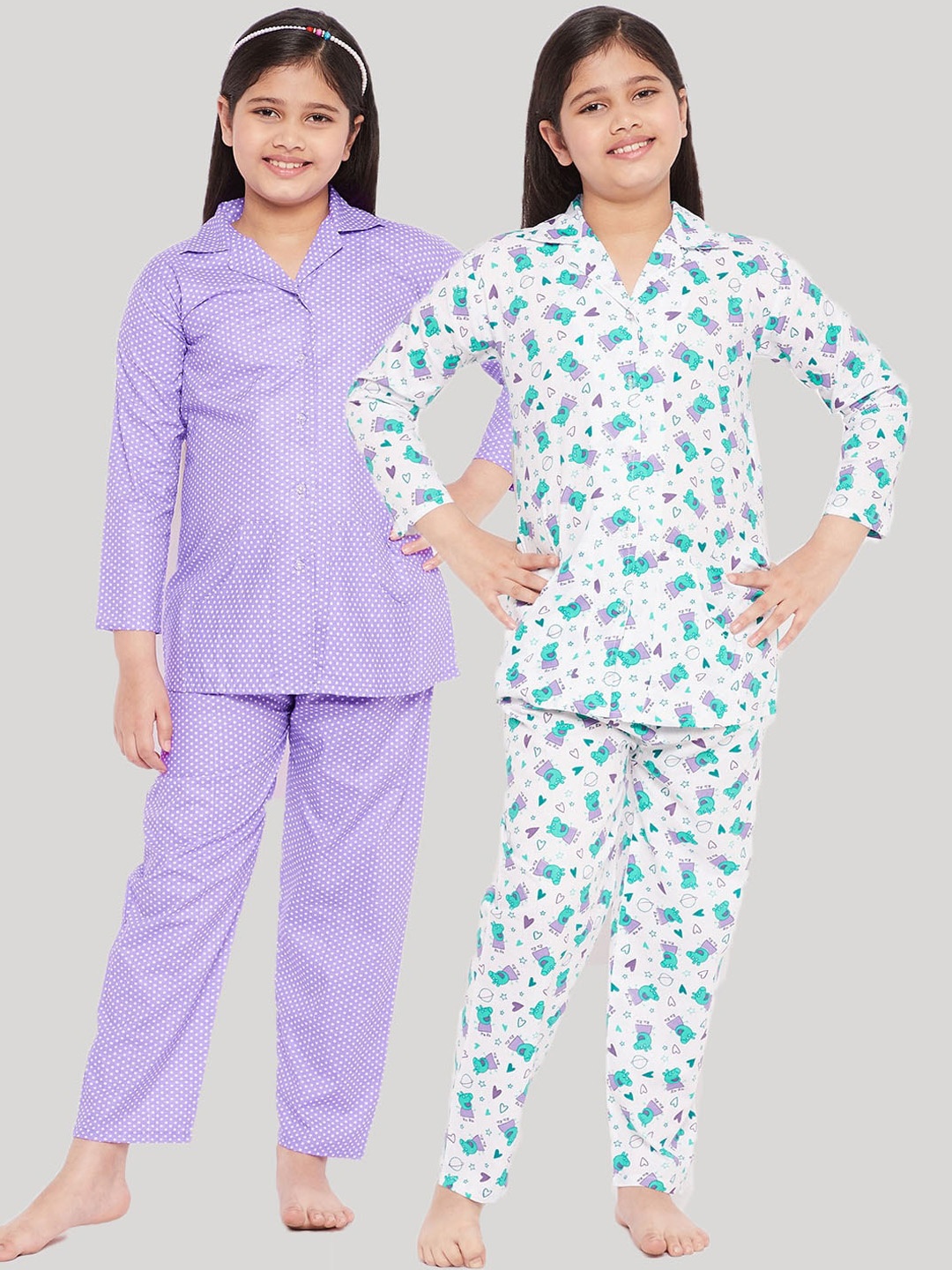 

KYDZI Girls Purple & White Printed Night suit