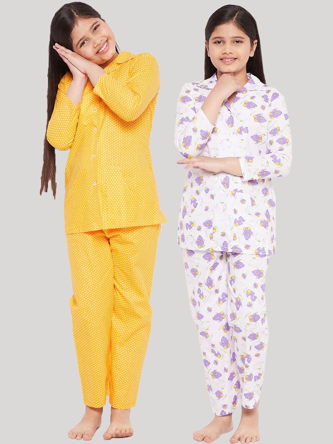 

KYDZI Girls Multicoloured Set of 2 Printed Cotton Night suit, Multi