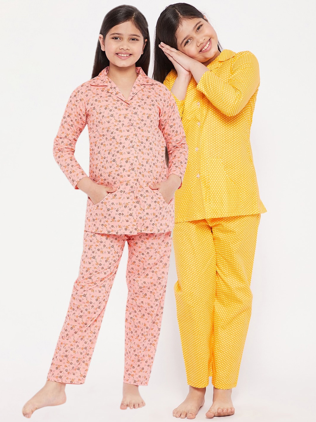 

KYDZI Girls Multicoloured Set of 2 Printed Cotton Night suit, Multi