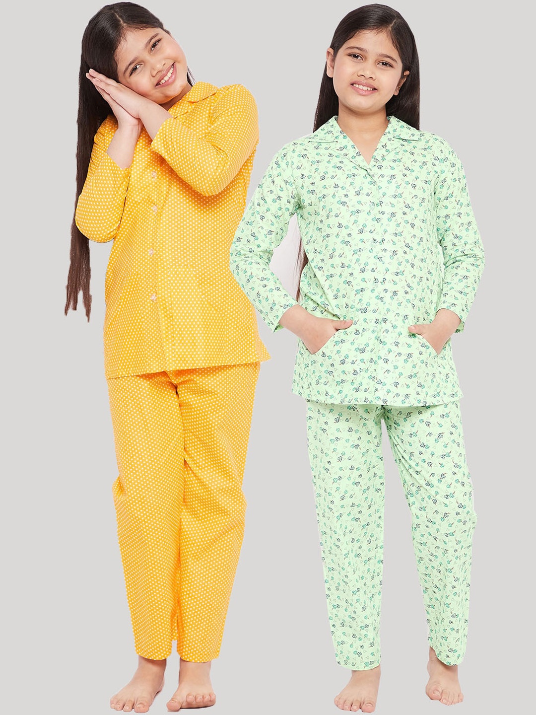 

KYDZI Girls Multicoloured Set of 2 Printed Cotton Night suit, Multi