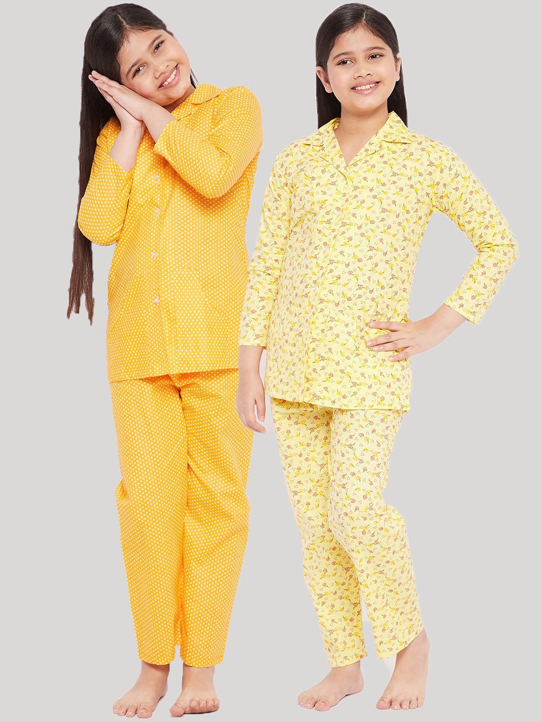 

KYDZI Girls Yellow Printed Night suit