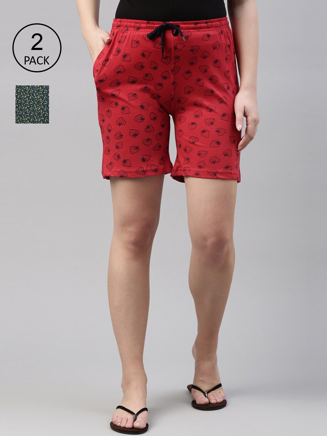 

Kryptic Women Red Conversational Printed Shorts