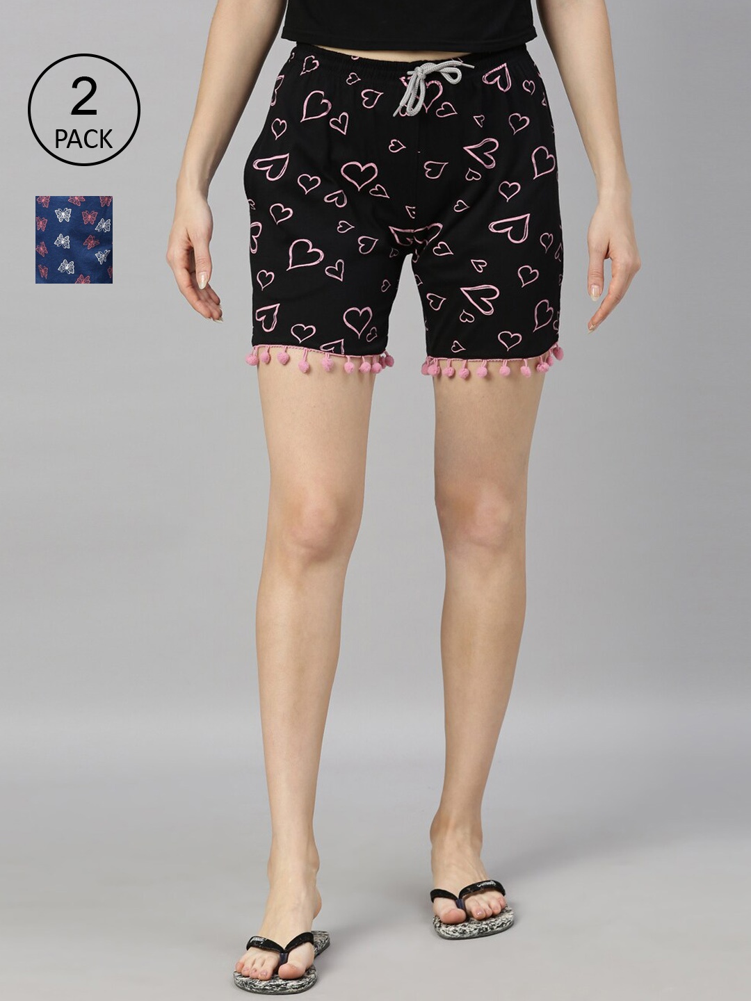 

Kryptic Women Set of 2 Black & Blue Printed Shorts