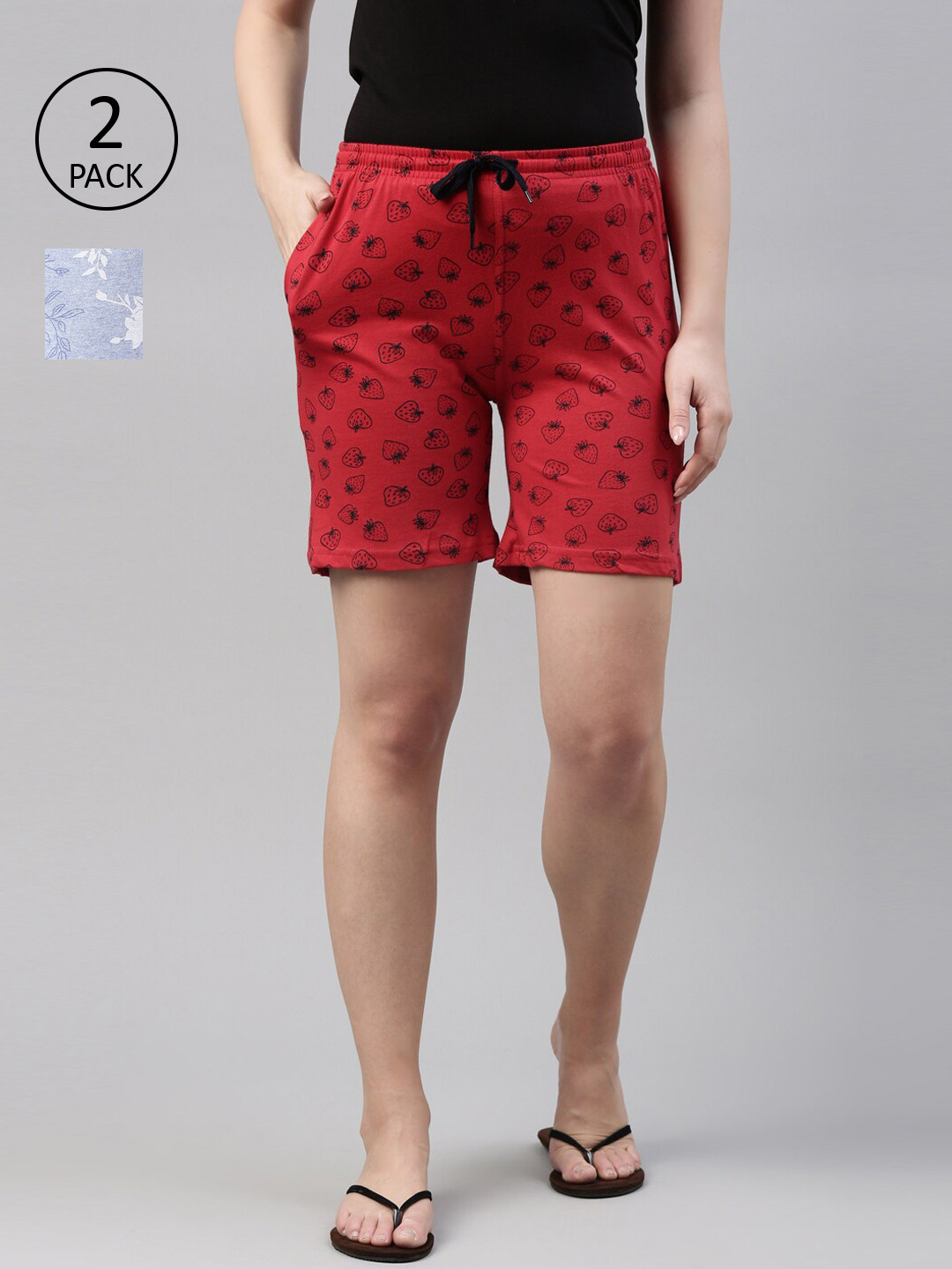 

Kryptic Women Red Floral Printed Shorts 100% Cotton