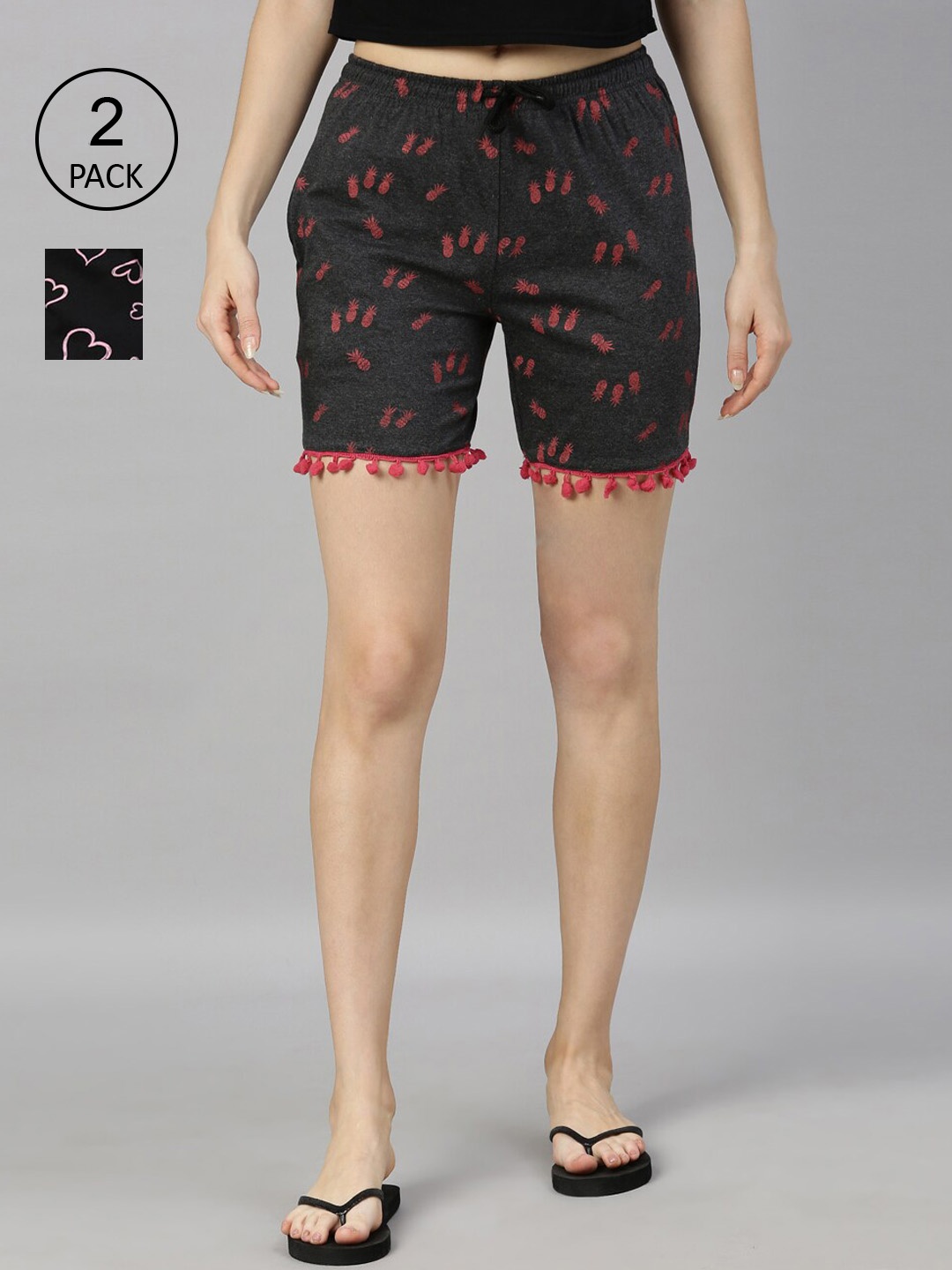 

Kryptic Women Black Pack Of 2 Printed Lounge Shorts