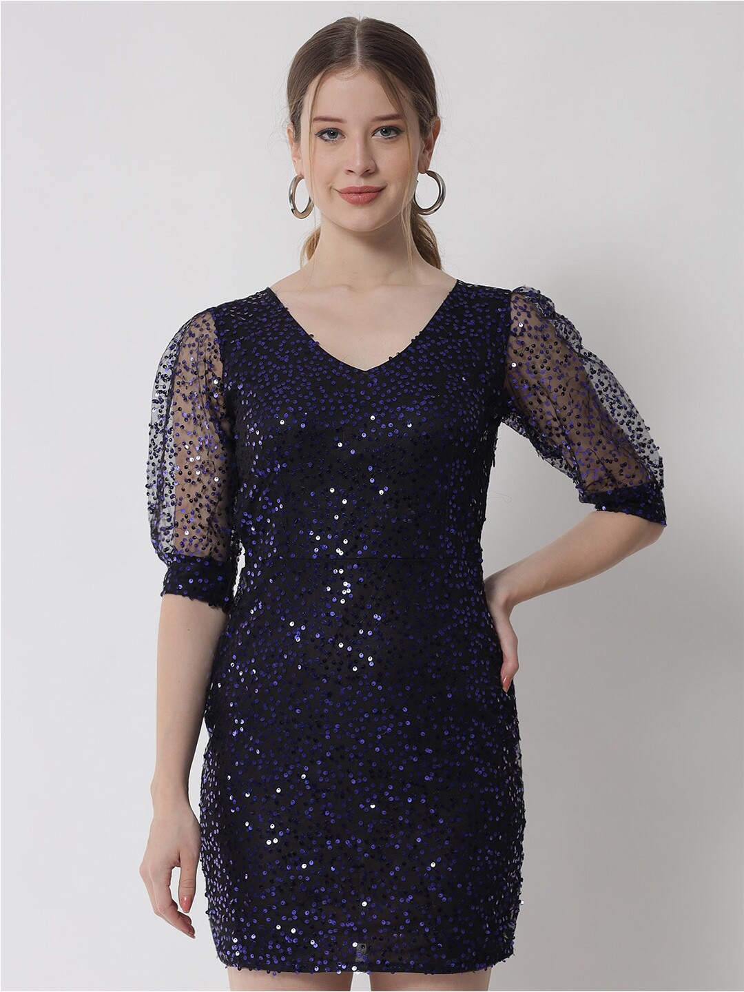 

Trend Arrest Blue Sequin Embellished Sheath Mini Dress