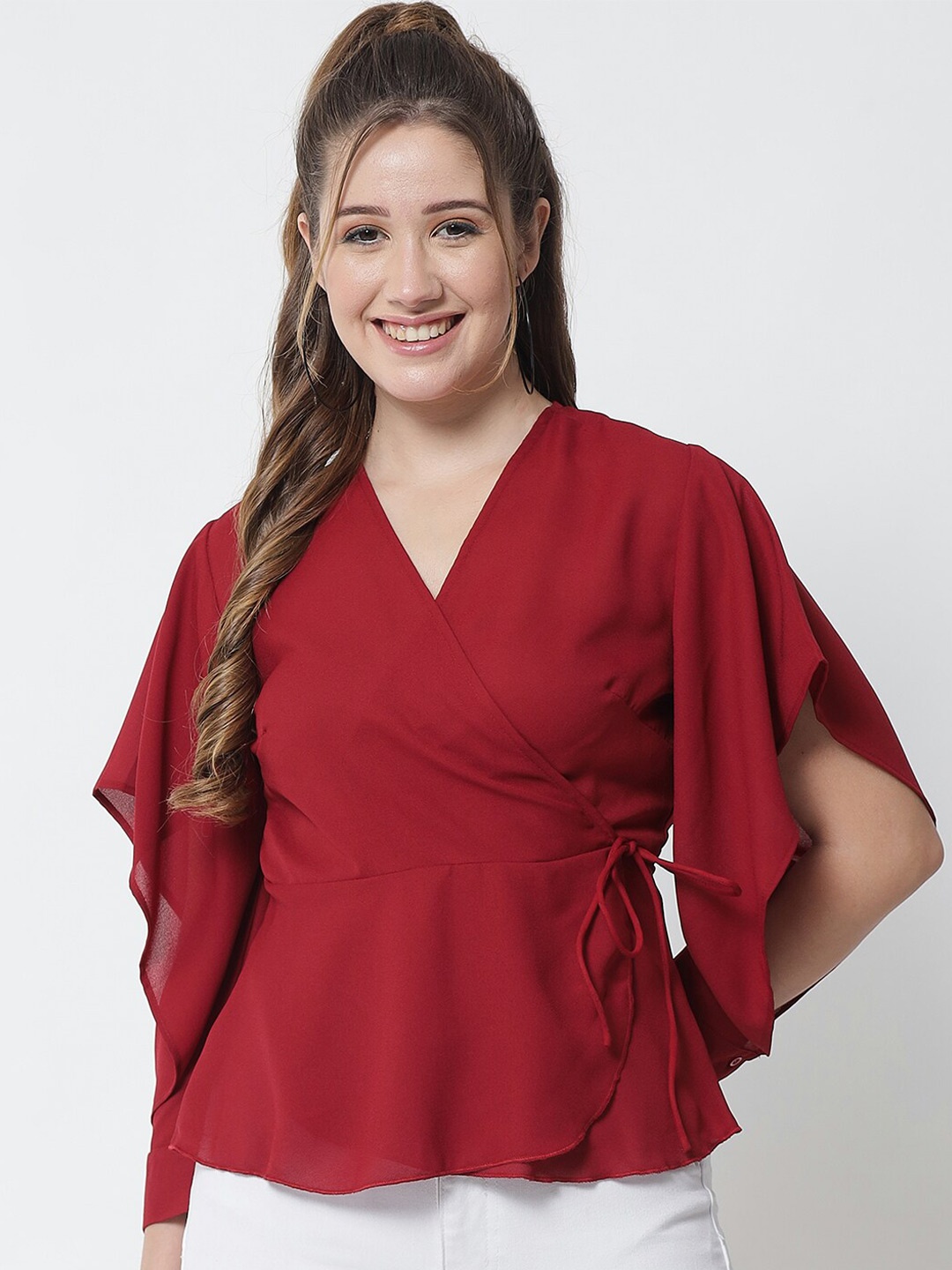 

Trend Arrest Women Maroon Wrap Top