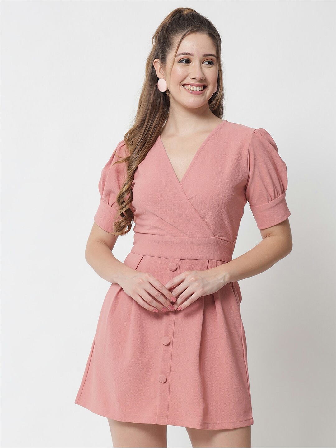 

Trend Arrest Women Pink Solid Wrap Mini Dress