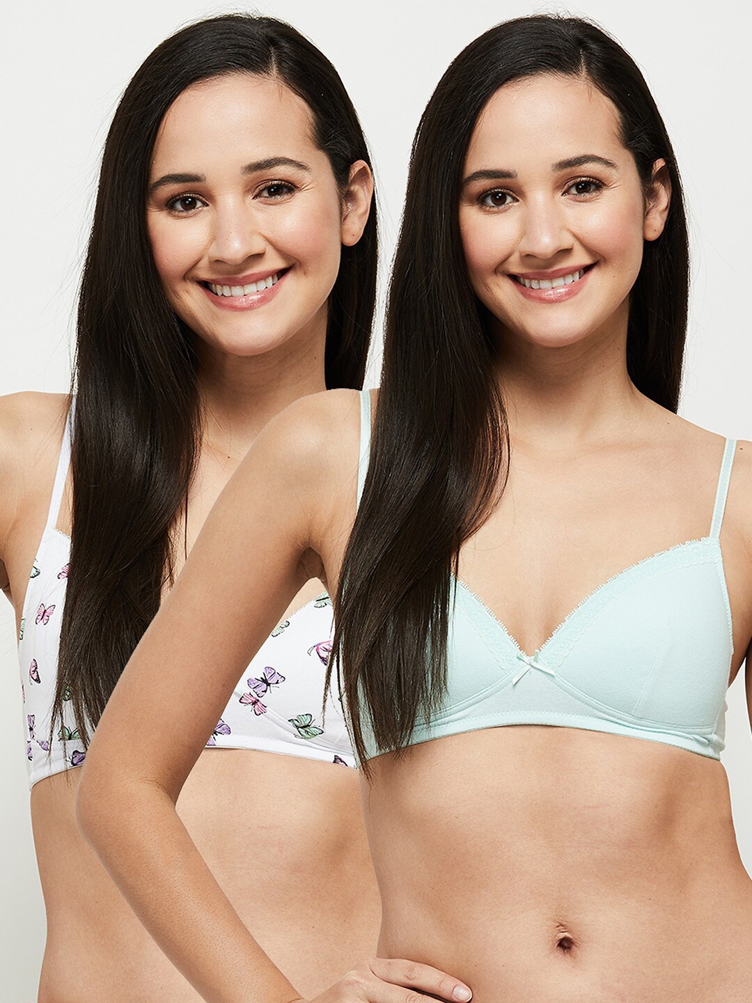

max Blue Set of 2 Printed Lightly Padded Cotton Everyday Bra