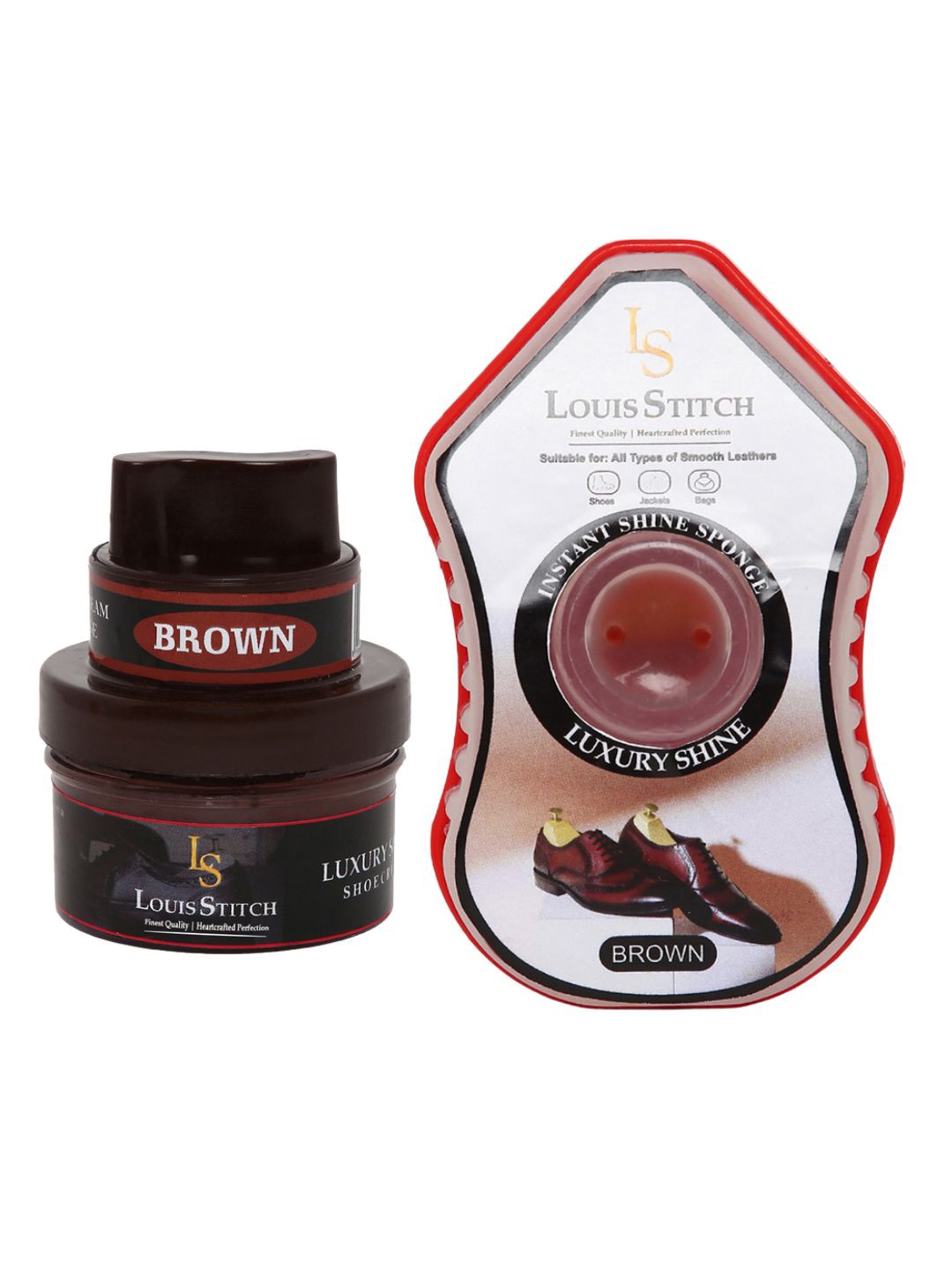 

LOUIS STITCH Men Pack Of 2 Brown Shoe Shiner & Shoe Cream with Applicator For Leather