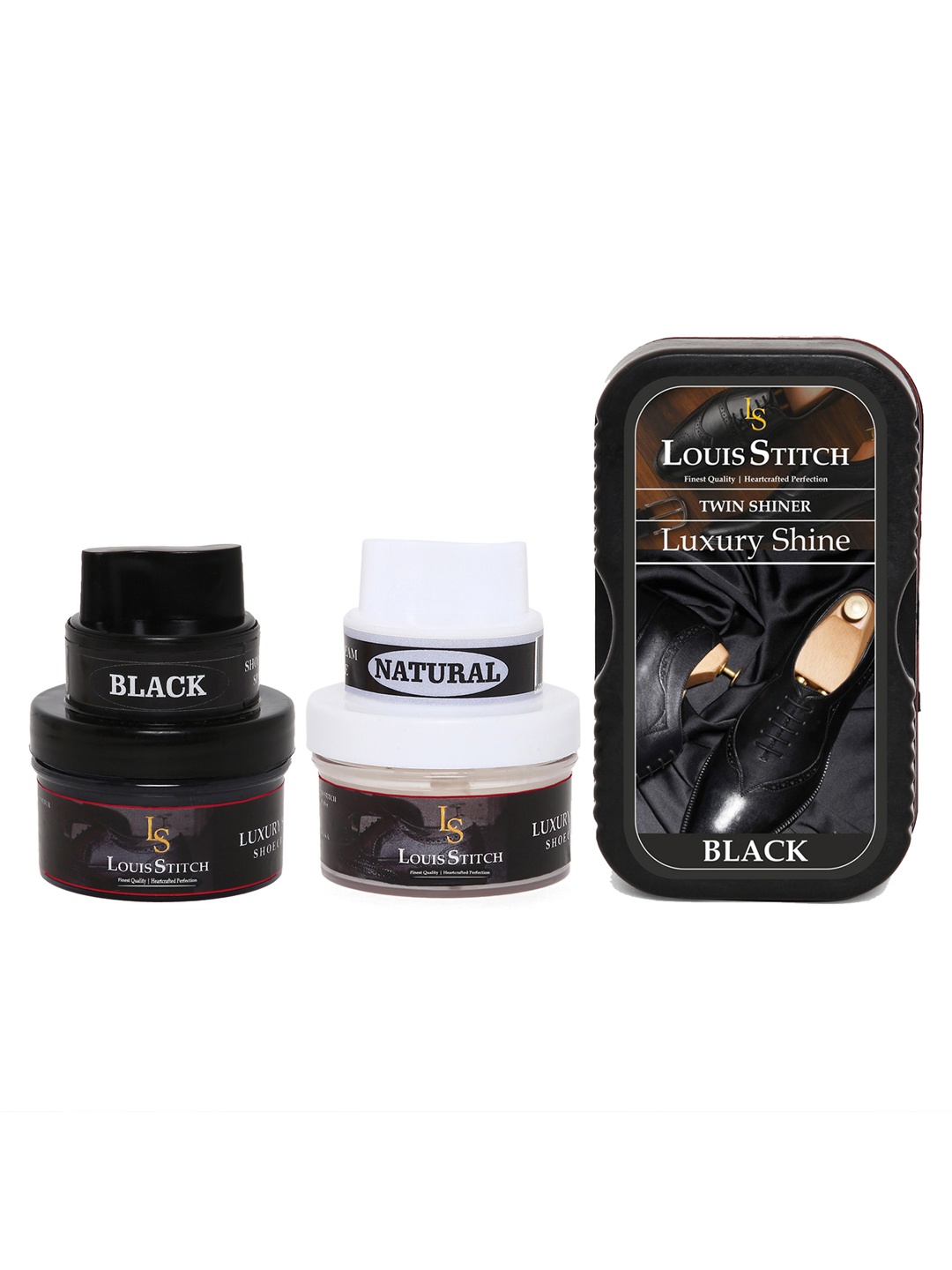 

LOUIS STITCH Pack of 2 Neutral Twin Shoe Shiner & Black Shoe Cream for Leather Shoes