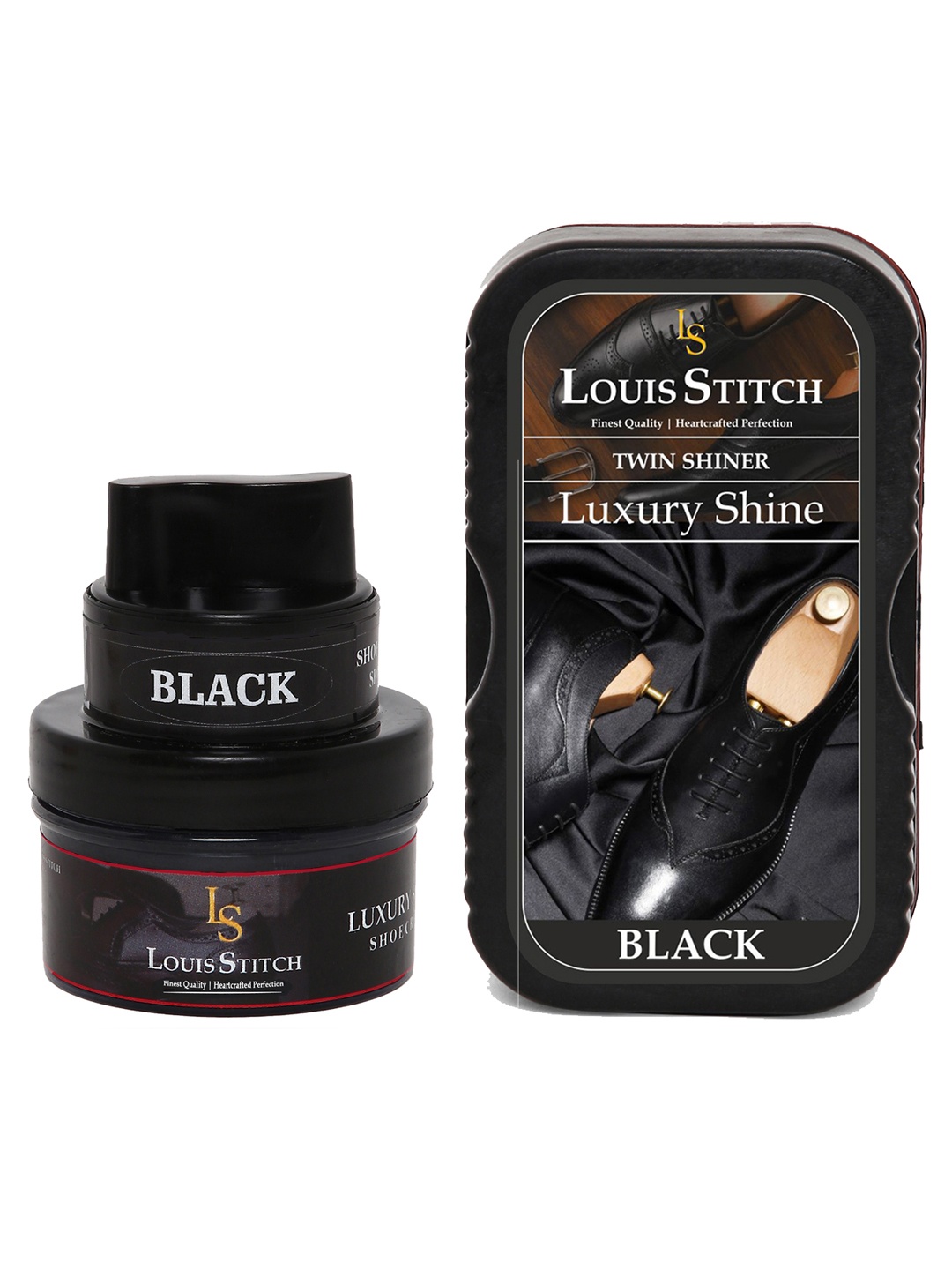 

LOUIS STITCH Pack of 2 Neutral Twin Shoe Shiner & Black Shoe Cream for Leather Shoes